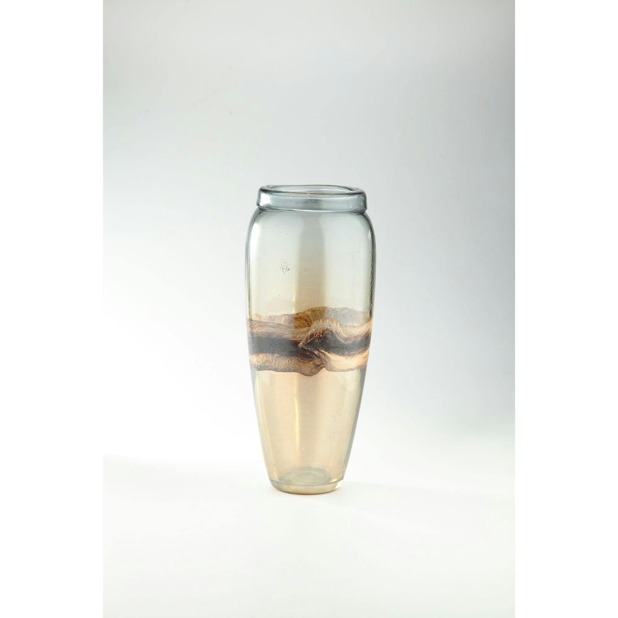 13.5" Artisan Abstract Brown and Clear Glass Vase