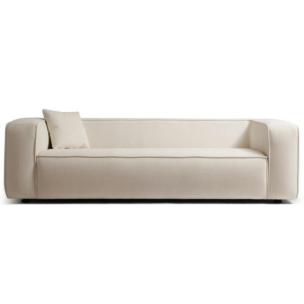 Cream Microfiber Tuxedo Sofa with Wood Frame and Square Arm Design