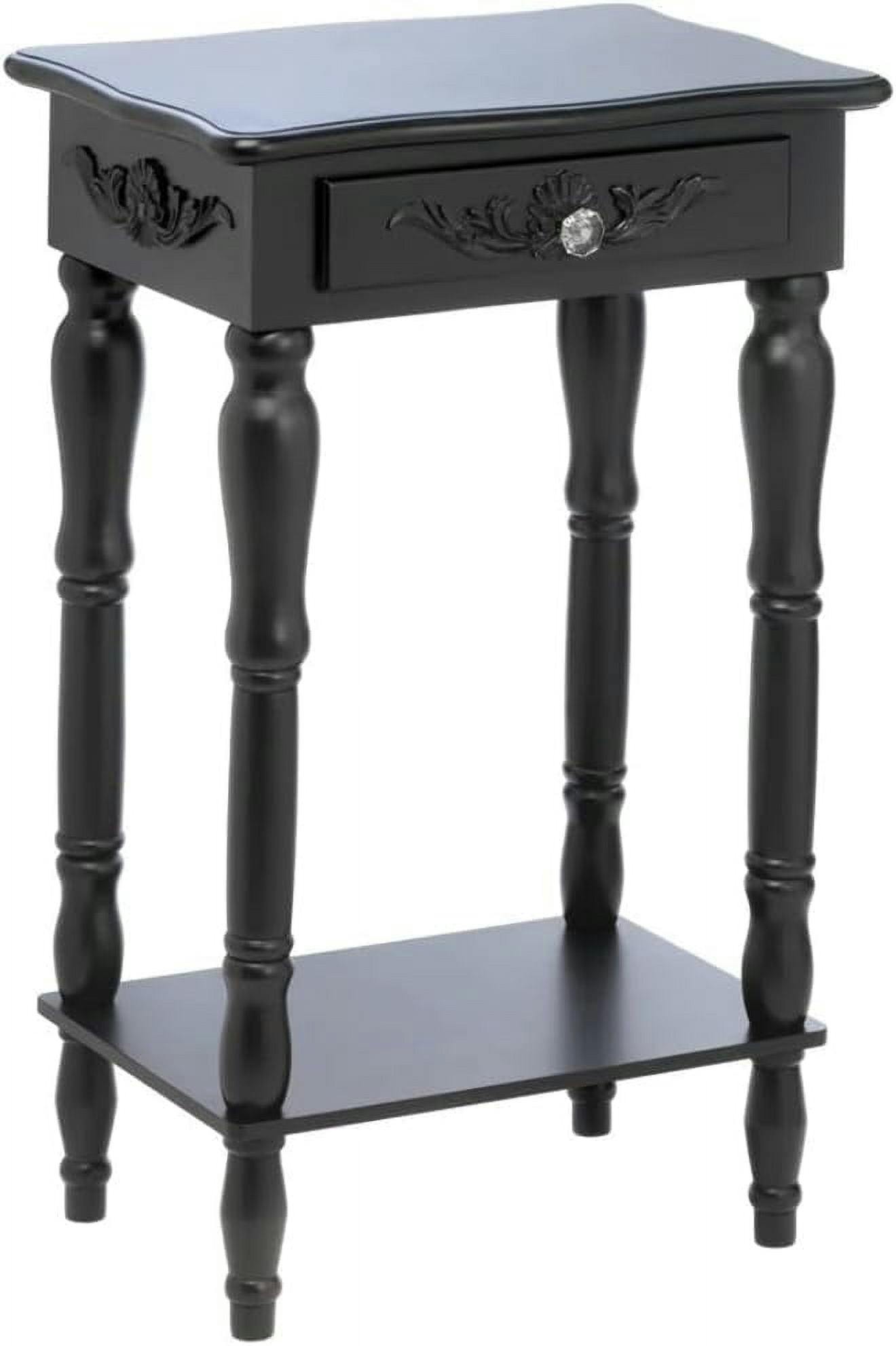 Curvy Carved Black Wood Side Table with Storage