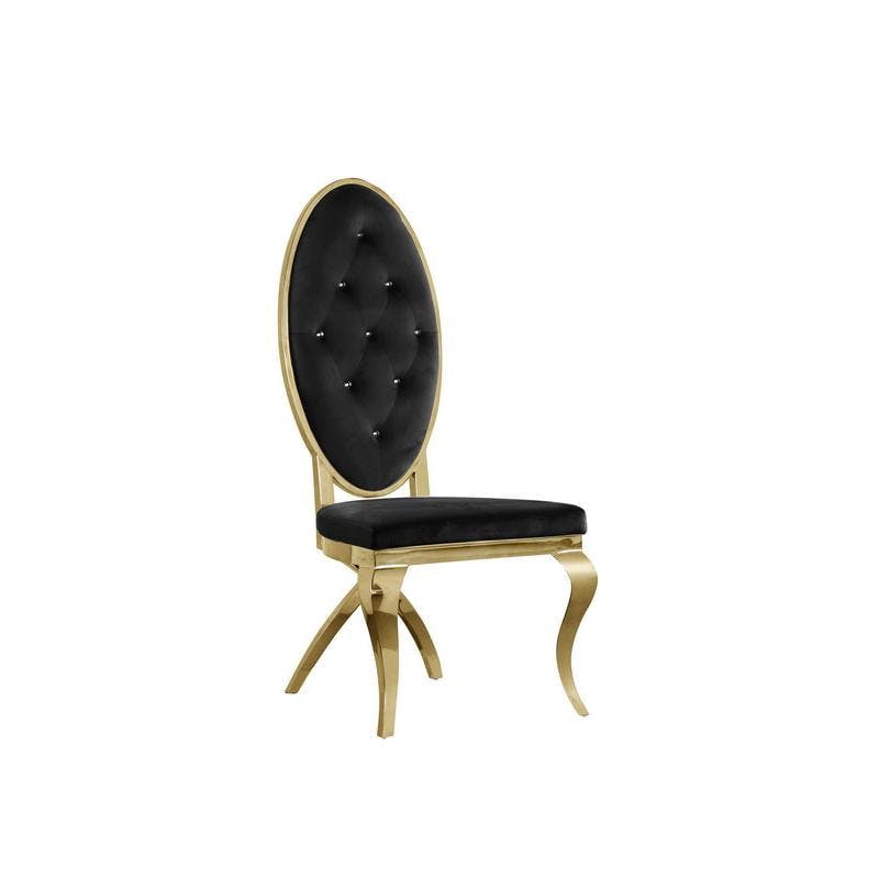 Elegant Black Velvet Upholstered Side Chairs with Gold Metal Frame (Set of 2)