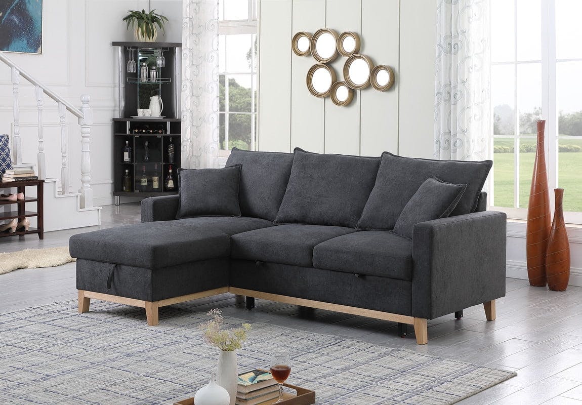 Colton Dark Gray Fabric Reversible Sleeper Sectional with Storage