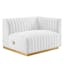 Gold White Velvet Channel-Tufted Right-Arm Lounge Chair