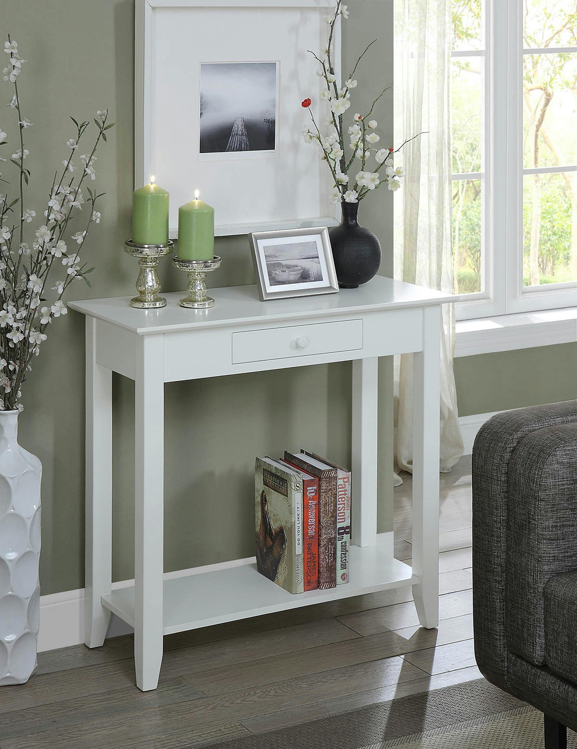 Heritage White Solid Pine Hall Table with Storage Shelf