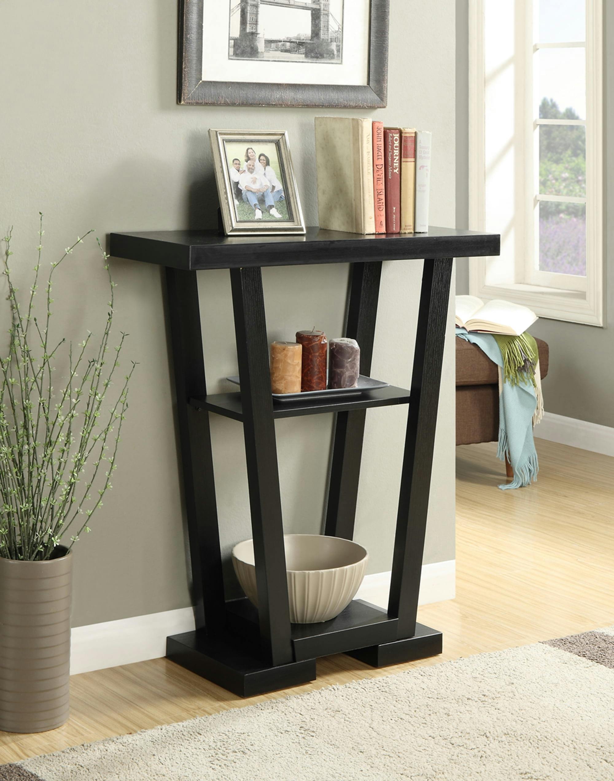 Newport V Sleek Black Console Table with Glass Shelves