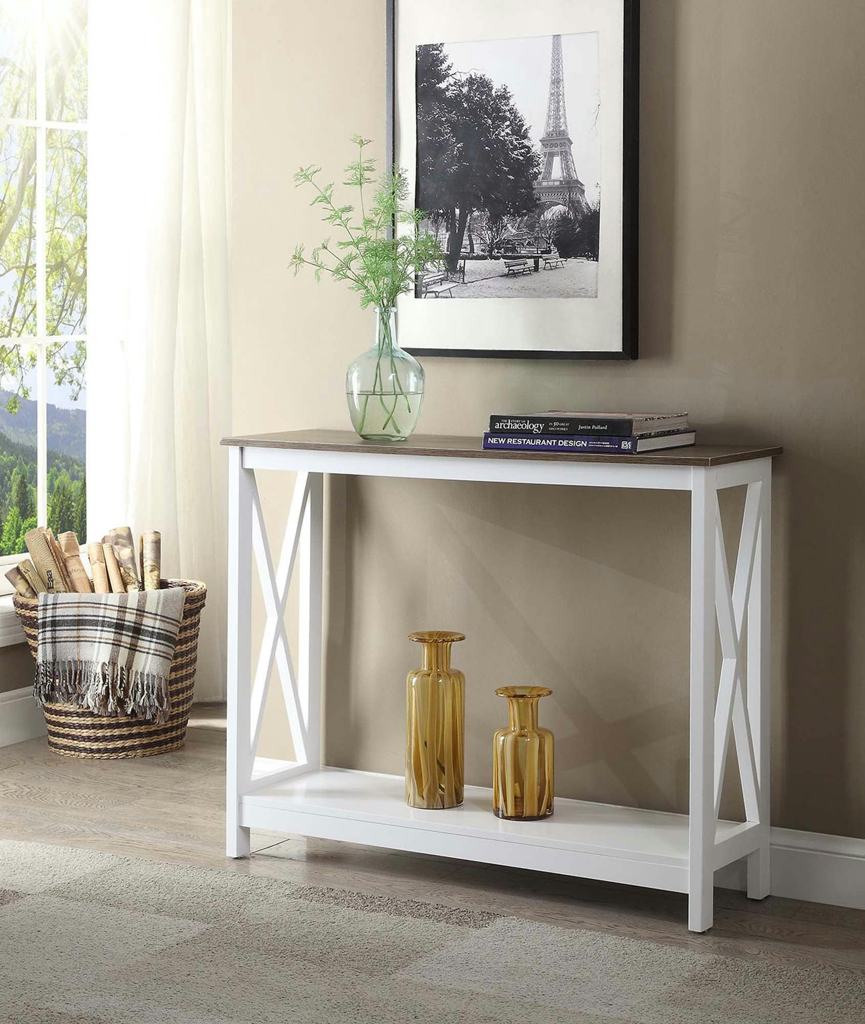 Driftwood & White Coastal Charm Console Table with X-Frame Design