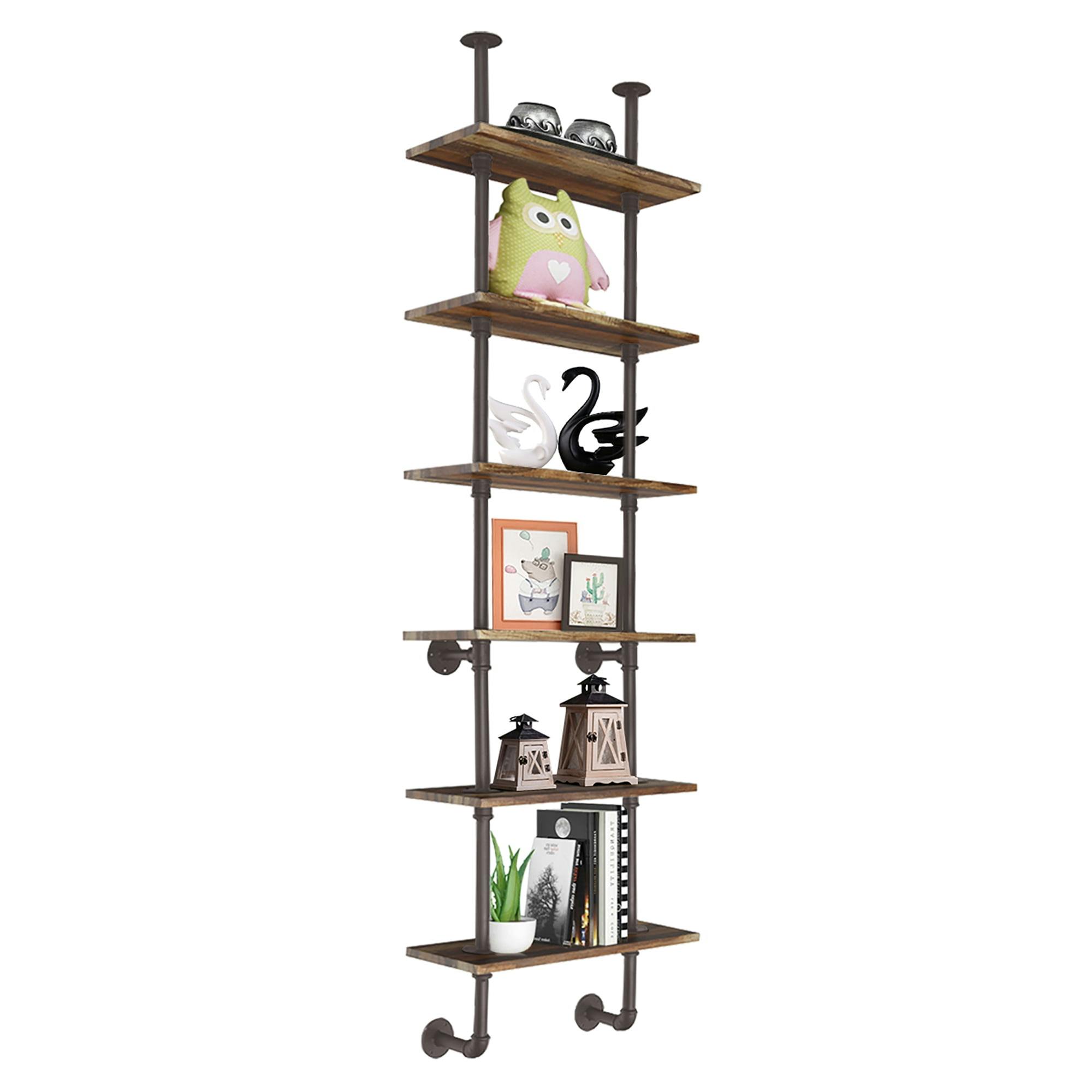 Vintage Industrial Wall-Mounted Pipe Shelving Unit, Rustic Brown
