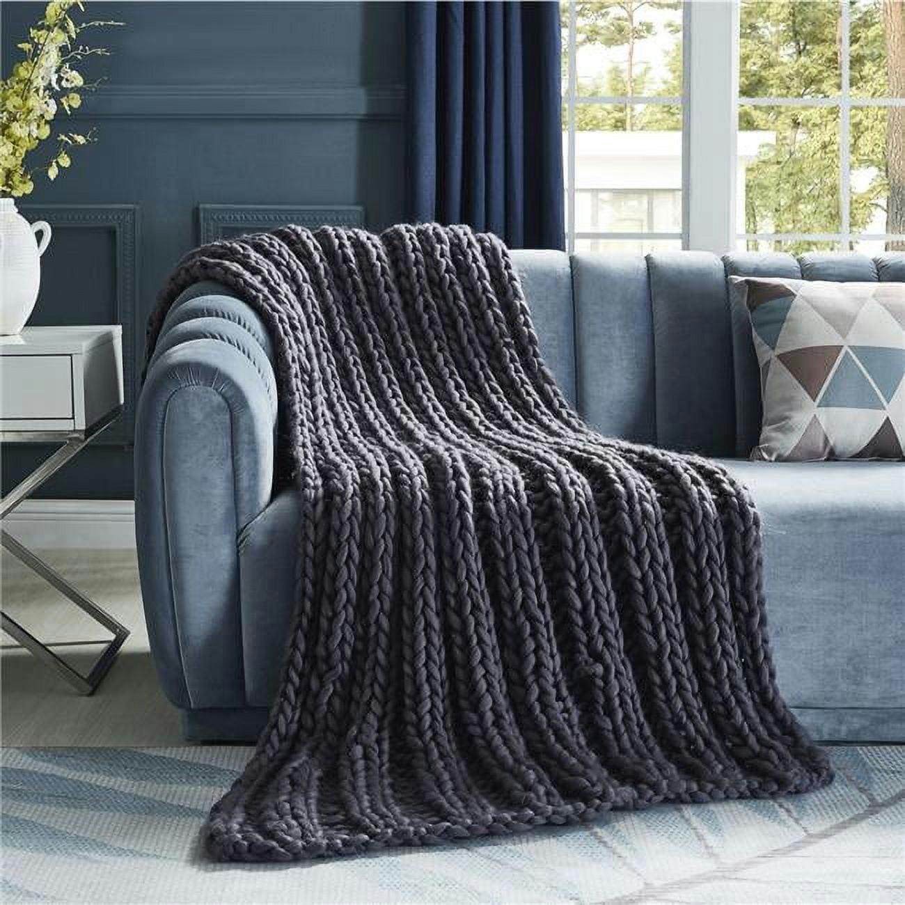 Sinclair Channel Knit and Sherpa Fleece Reversible Throw, 40 x 60 in., Dark Grey