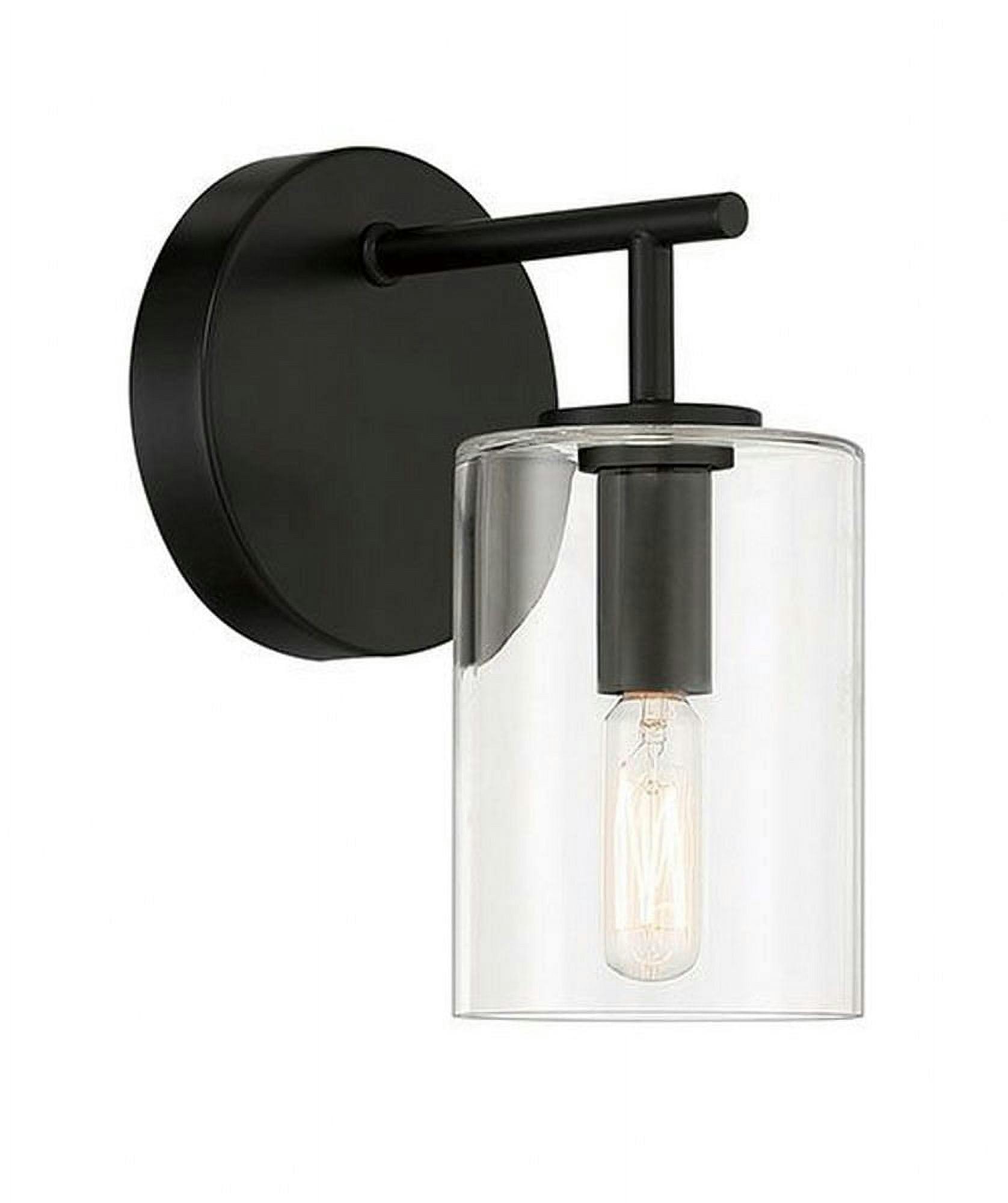 Elevated Clear Glass & Black Steel Wall Sconce - Direct Wired