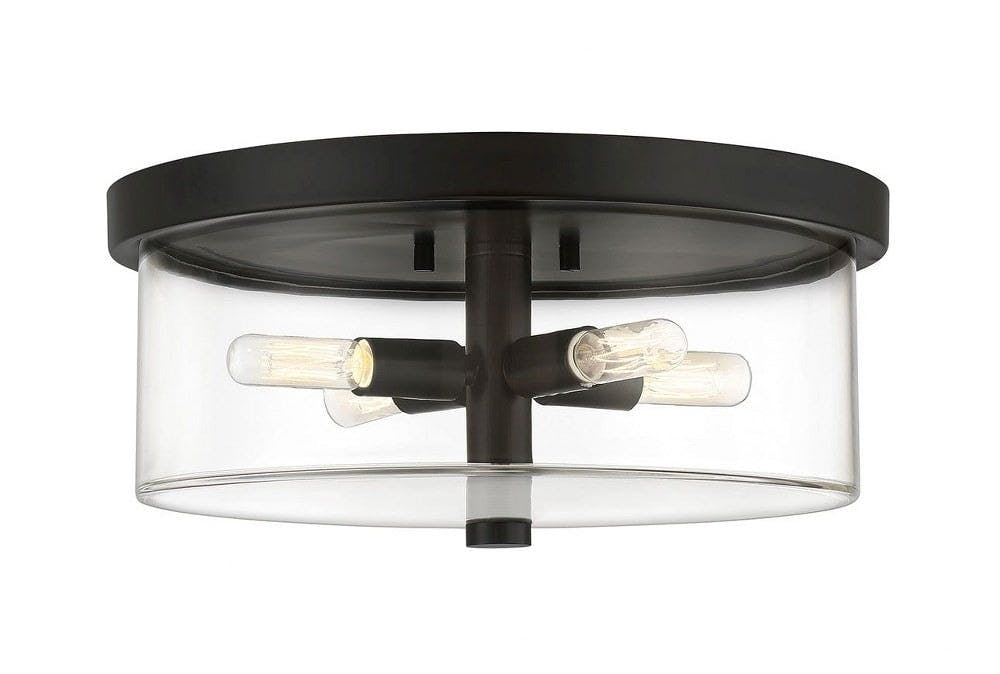 Elevated Clear Glass & Flat Black 4-Light Transitional Flush Mount