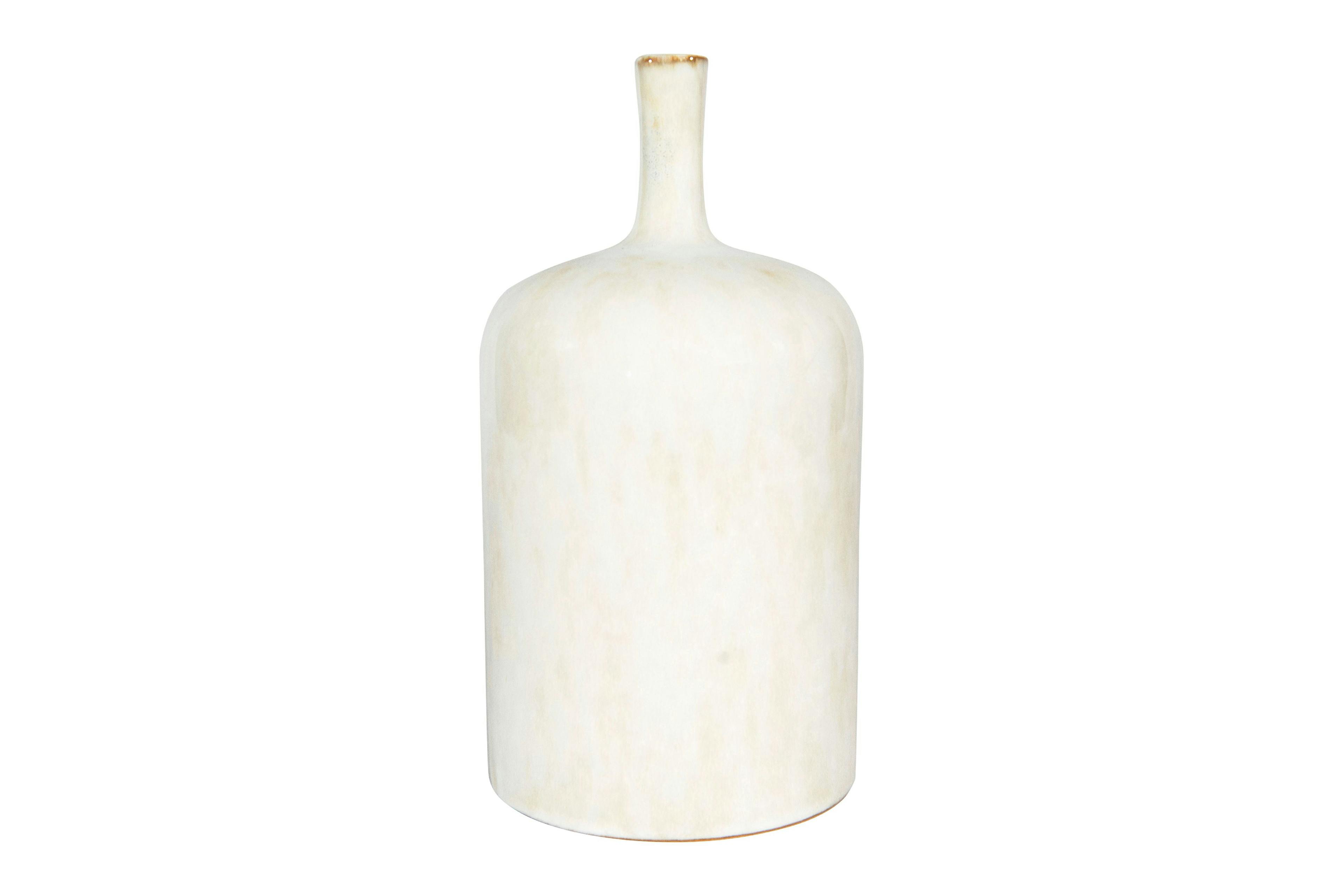 Cream Ceramic Stoneware Vase with Green Reactive Glaze Accents
