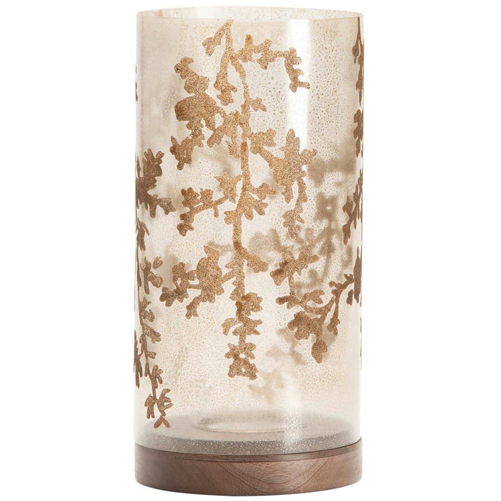 Adele Smoky Glass & Aged Brass Floral Bouquet Hurricane, 14.5"