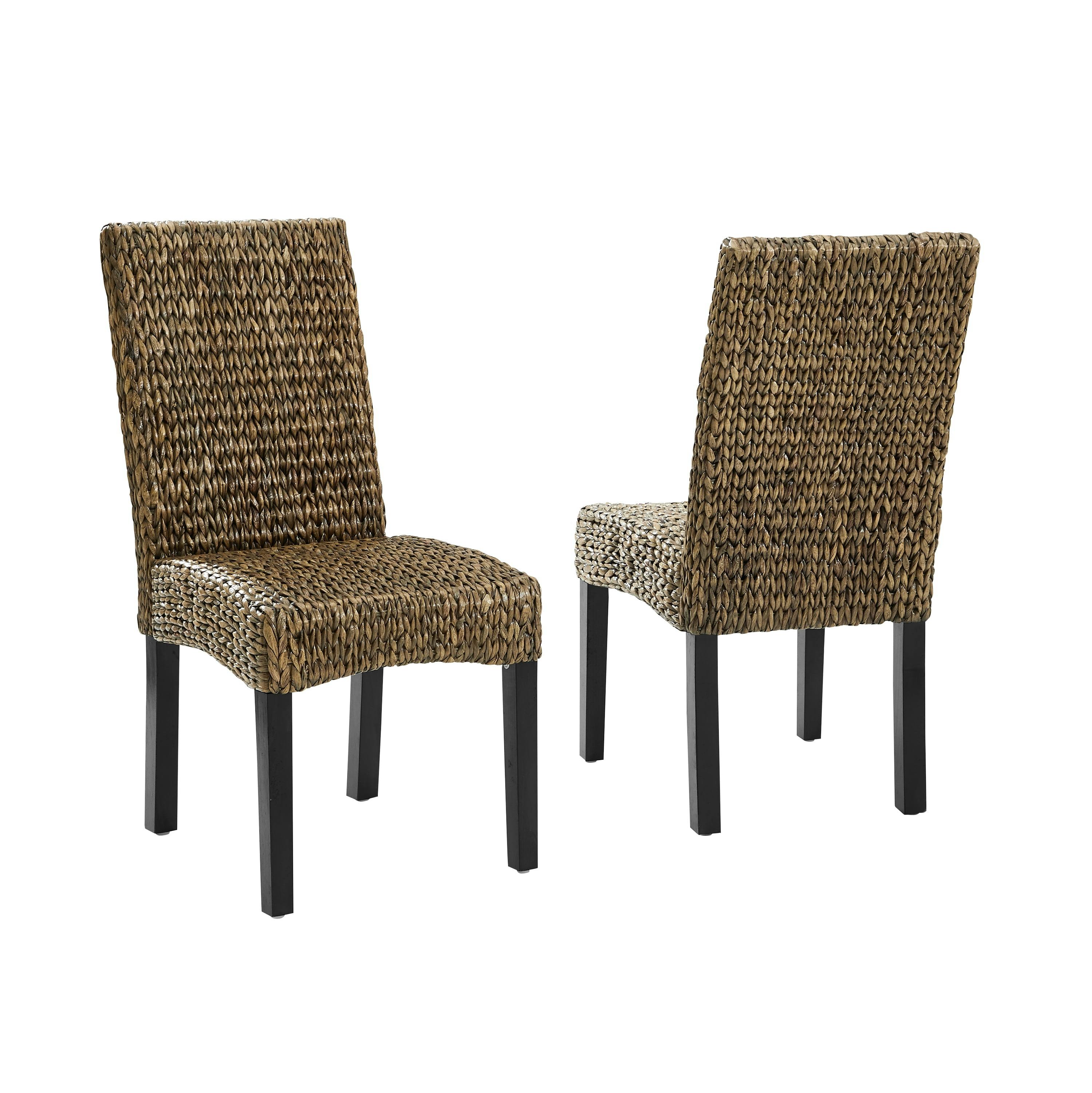 Edgewater Mahogany Wood & Seagrass Parsons Side Chair, Dark Brown