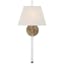 Elegant Aged Brass Sconce with White Silk Shade
