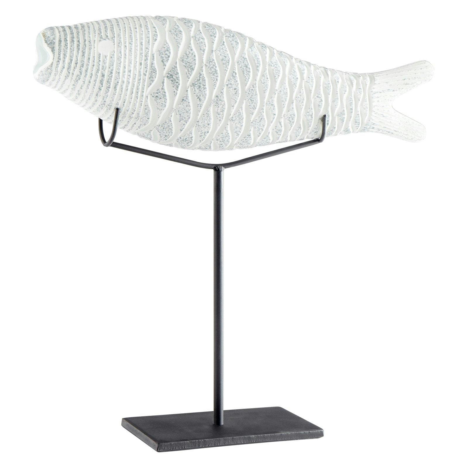 Contemporary Spring Glass Pisces Statue on Iron Stand, 20"