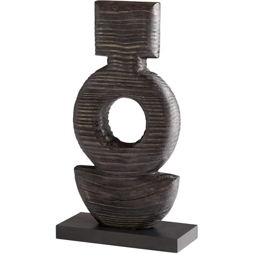 Cyan Dark Oval 16.5" Tall Black Wood Abstract Sculpture