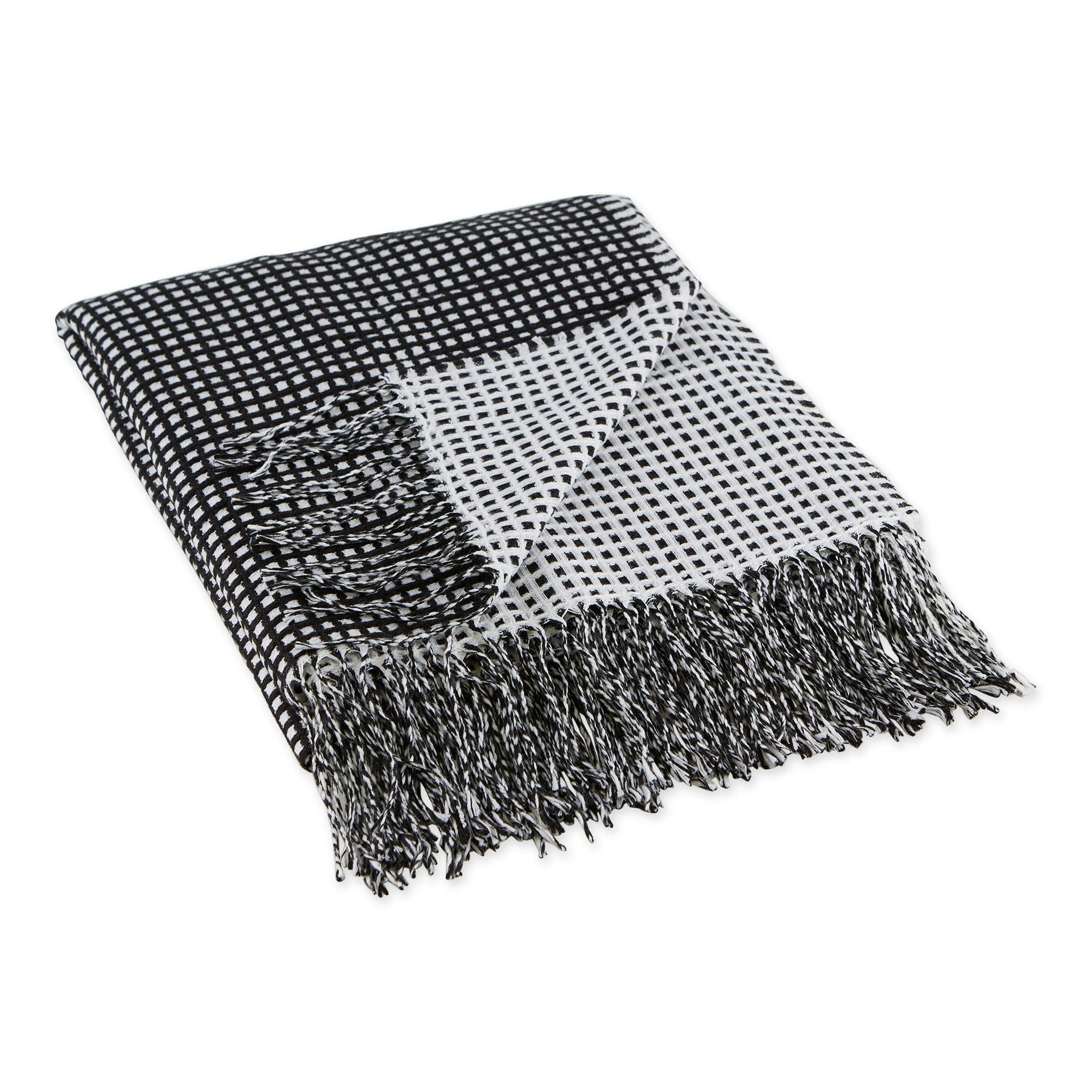 Chic Black & White Waffle Knit Acrylic Throw 50x60 inches