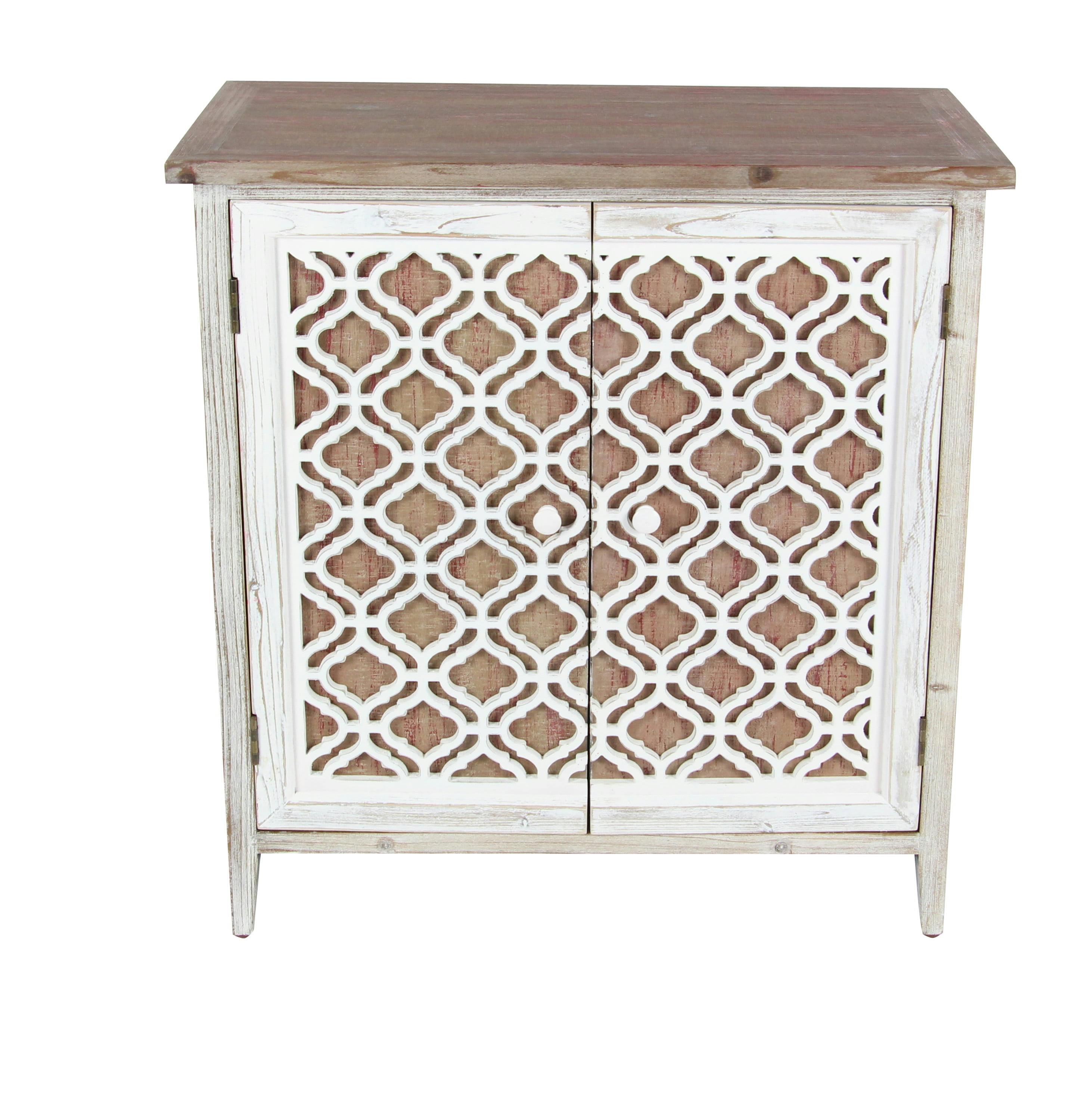 Rustic Brown Geometric Carved Wooden Cabinet - Freestanding