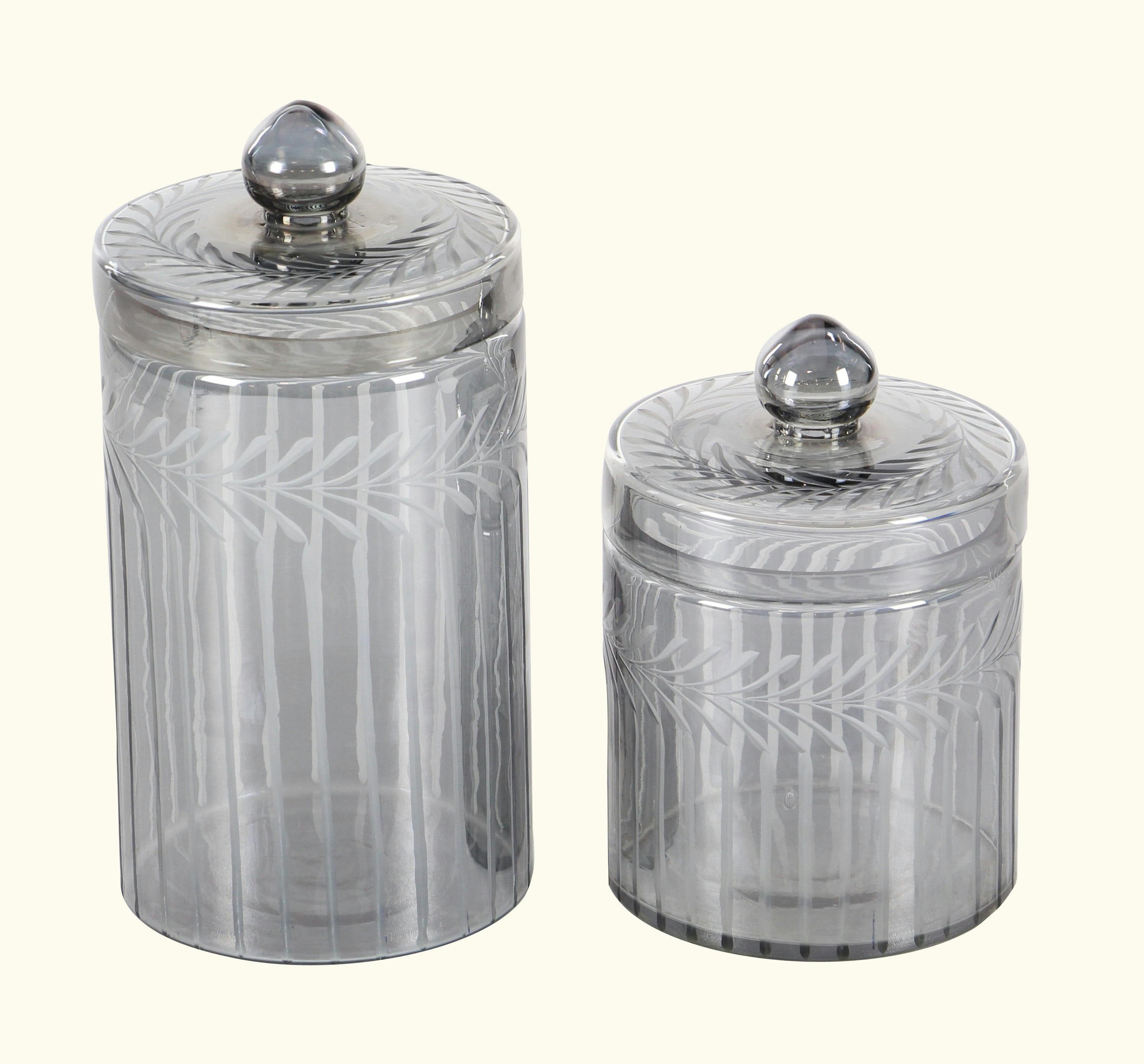 Elegant Gray Glass Handmade Decorative Jar Duo
