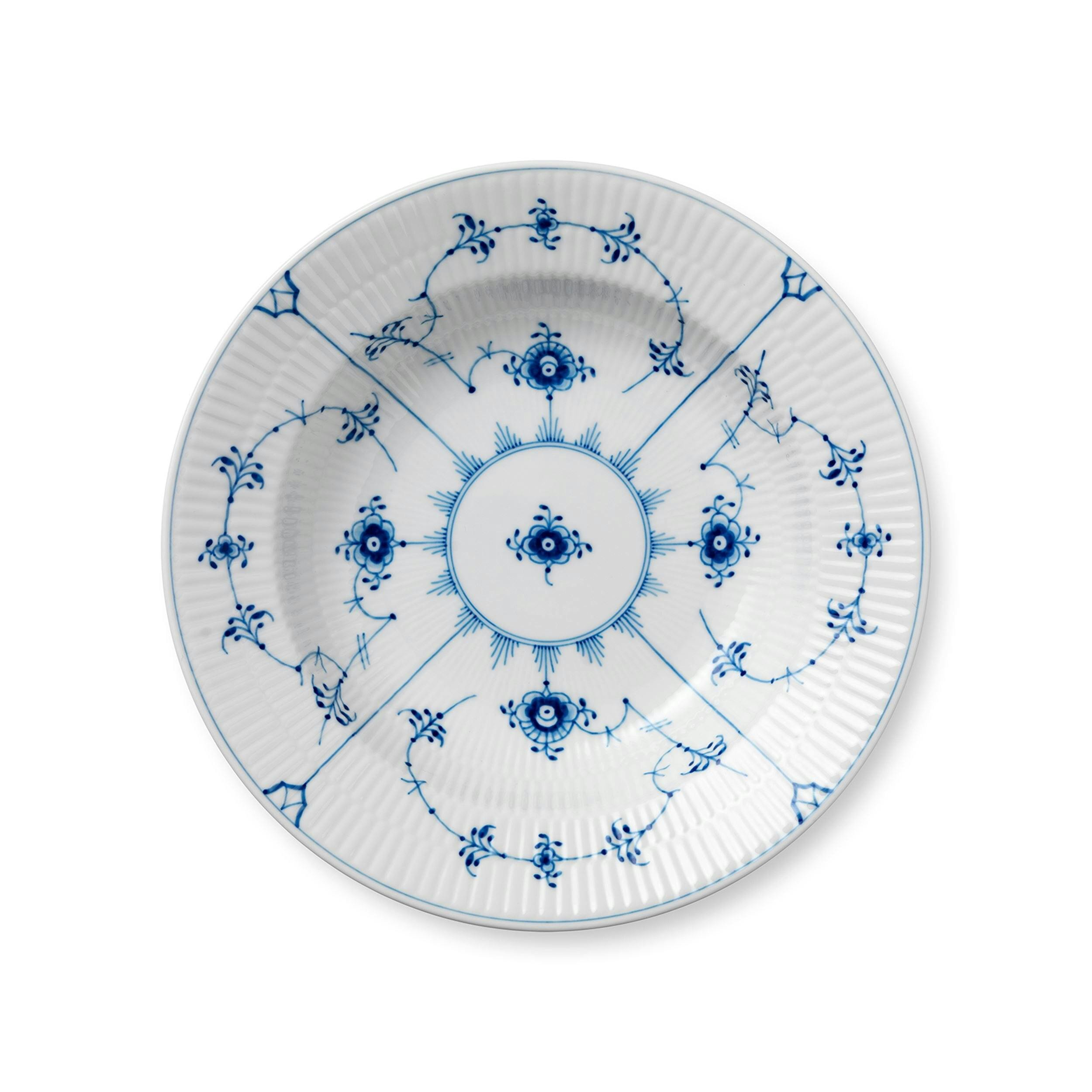 Elegant Blue Fluted 23cm Ceramic Deep Plate