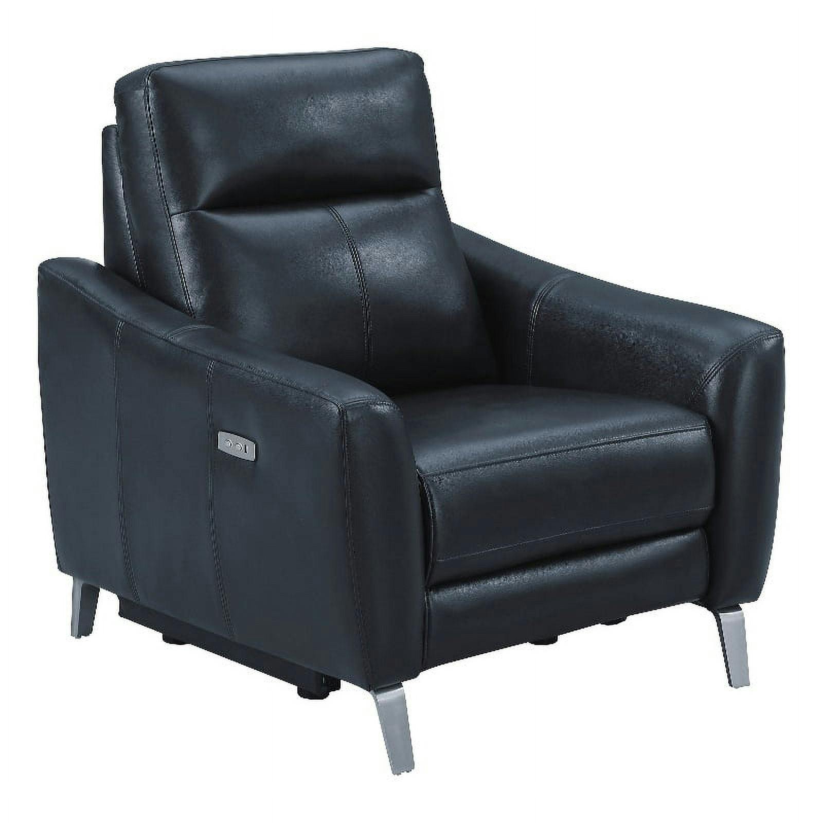 Transitional Blue Faux Leather Power Recliner with USB Charging