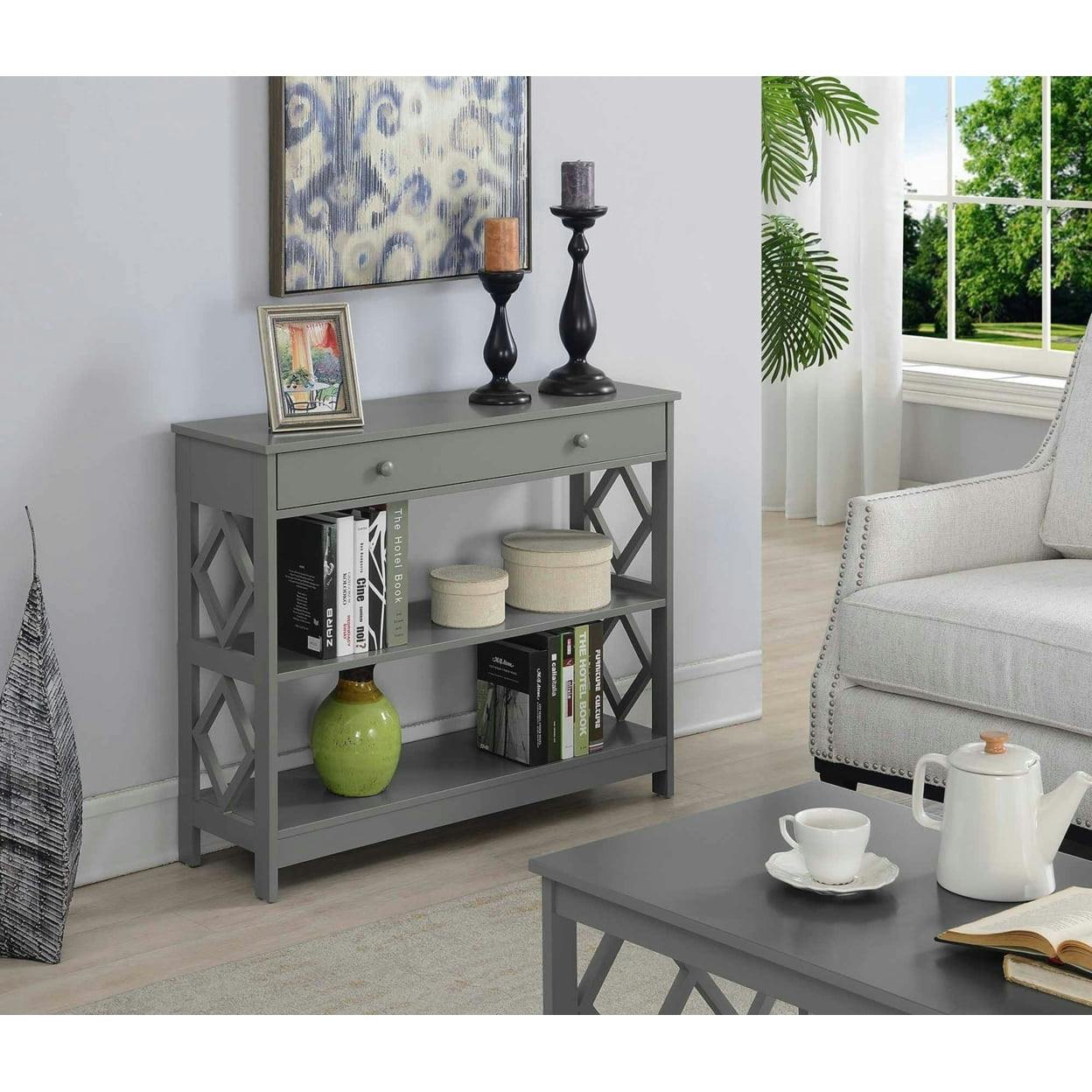 Chic Diamond-Cut 40" Gray Console Table with Storage