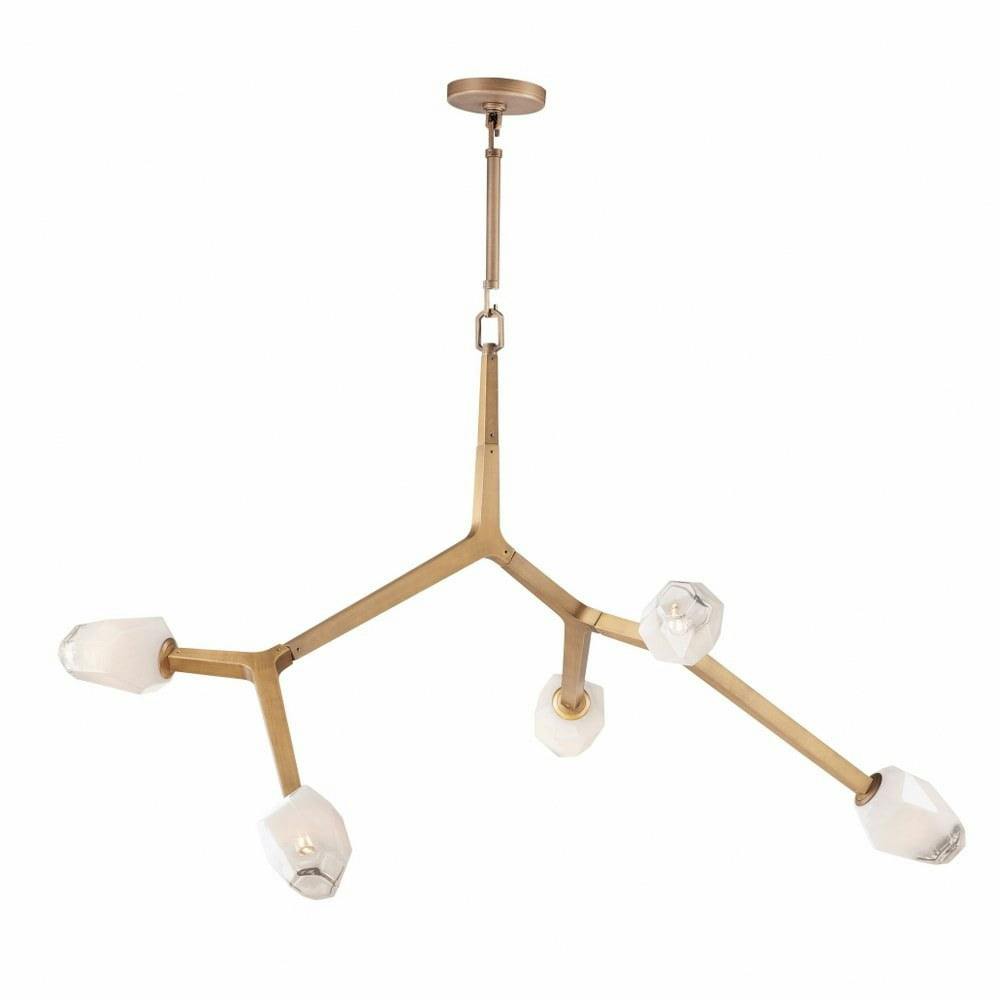 Blossom Natural Aged Brass 5-Light LED Island Pendant with Frosted Glass