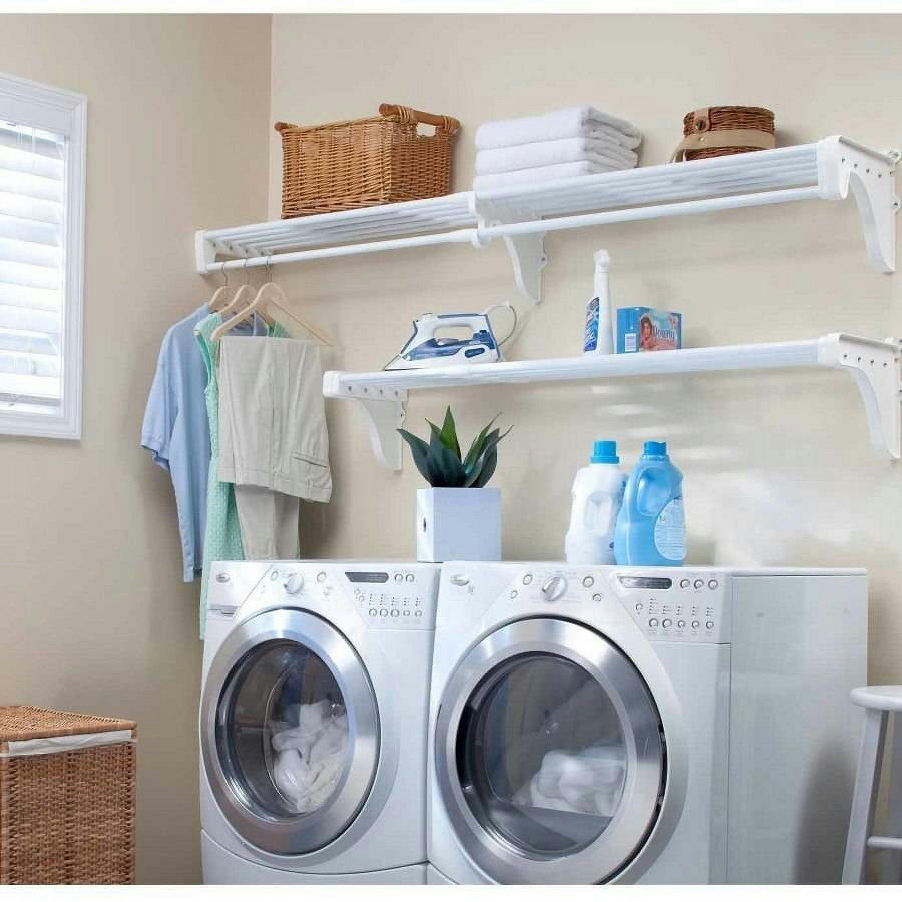 Modern Glossy White Steel Wall-Mounted Expandable Laundry Shelving