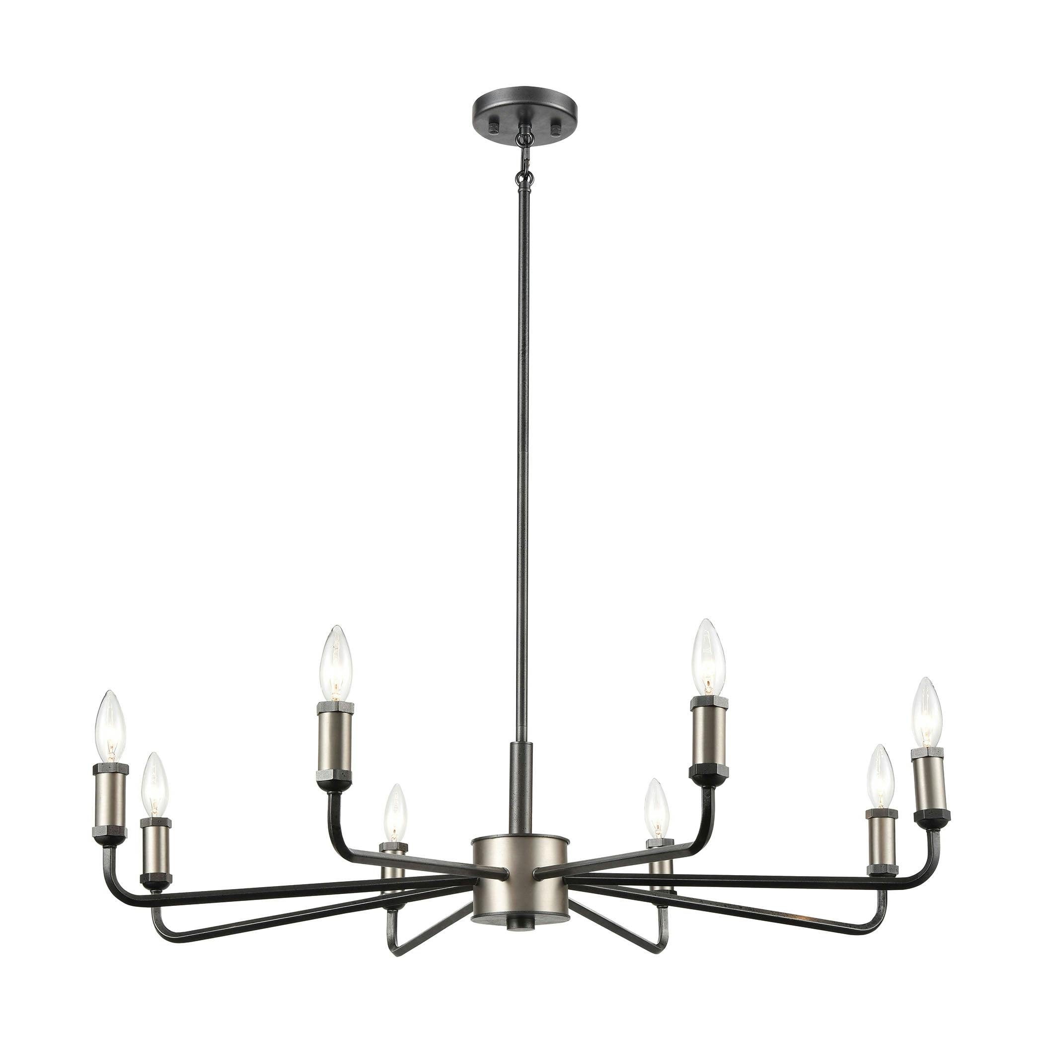 Brushed Platinum & Gray Iron 8-Light Industrial Candle Chandelier