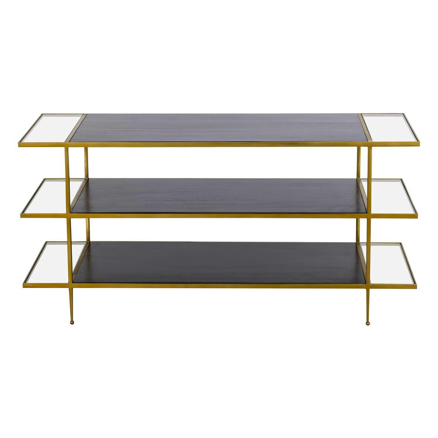 Carrick Dark Mahogany 3-Tier Console Table with Brass Metal Frame