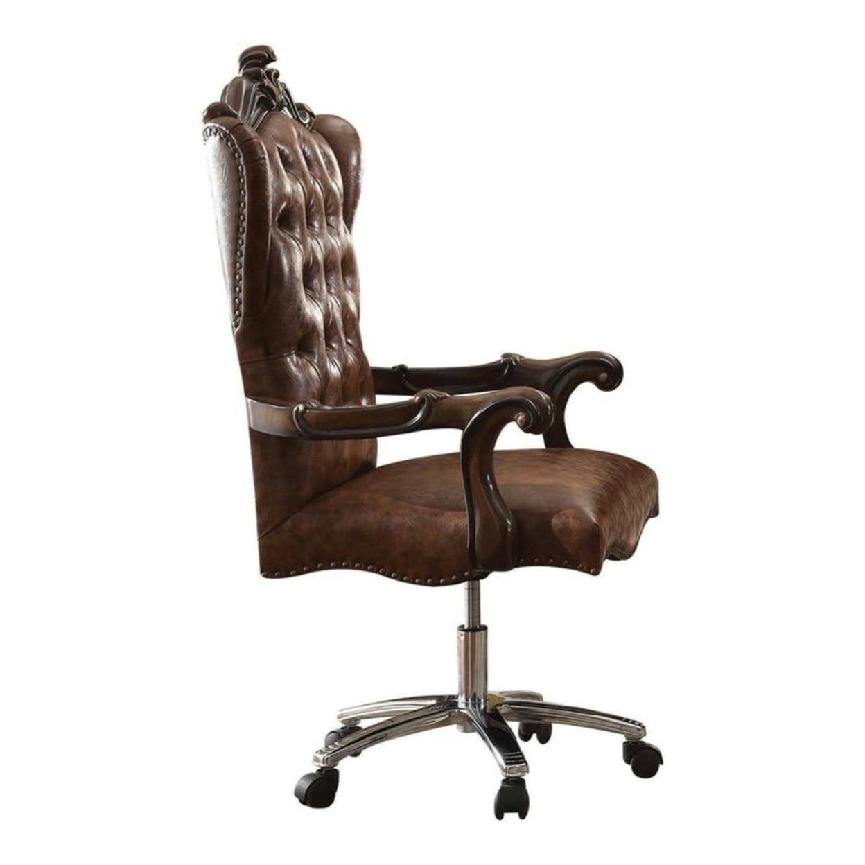Elegant Two-Tone Light Brown PU & Cherry Oak Executive Swivel Chair