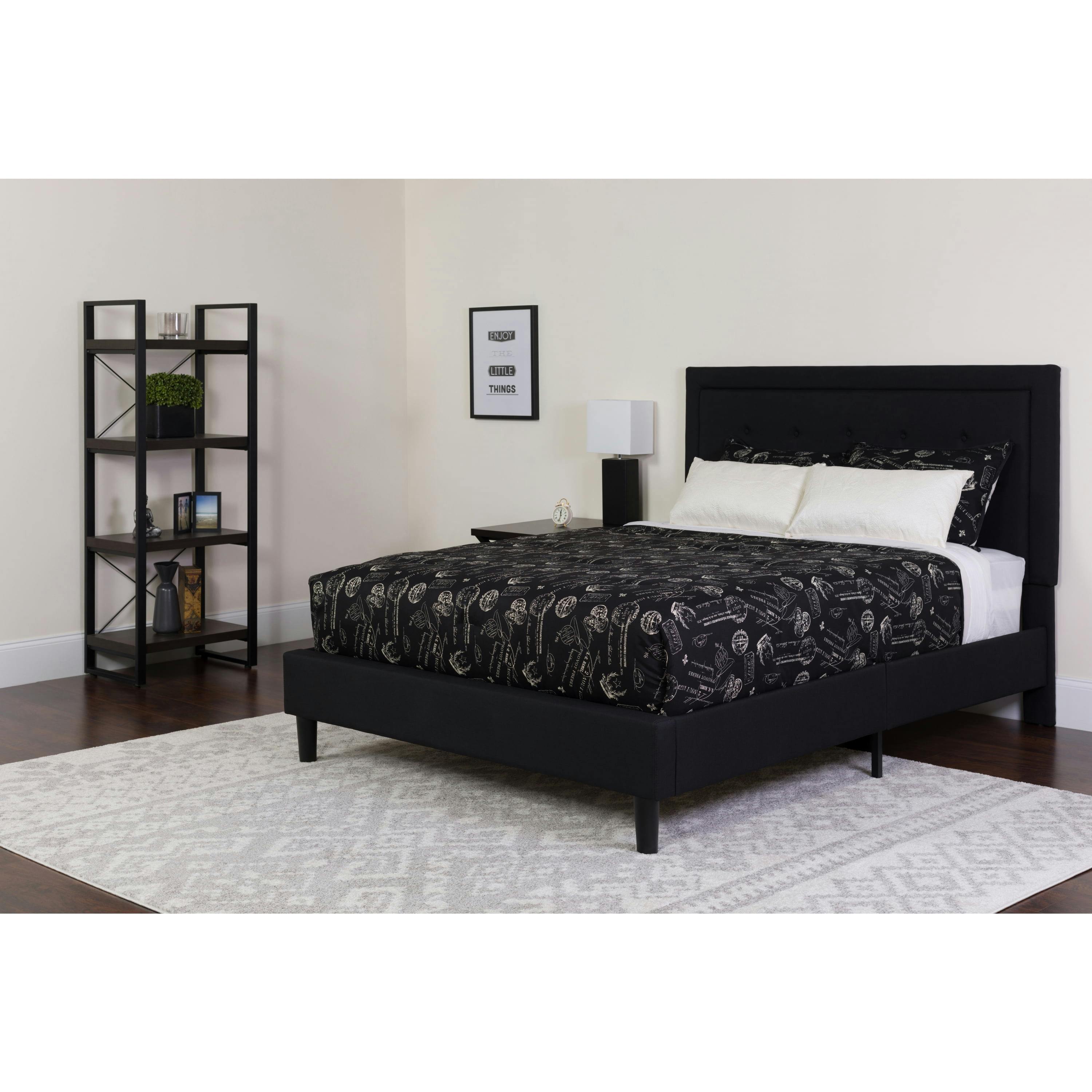 Modern Black Full/Double Tufted Upholstered Platform Bed with Slats