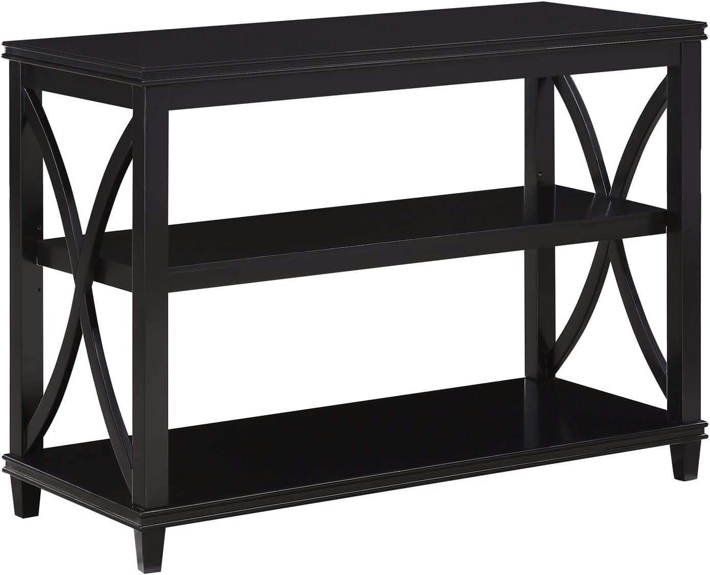 Florence Black Rubberwood Console Table with Oak Veneer and Storage