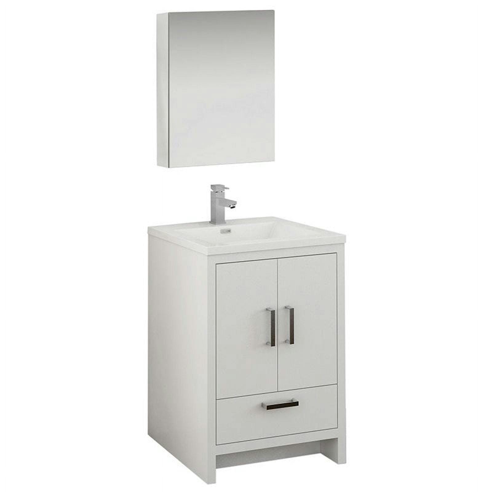 Glossy White 24" Modern Free-Standing Bathroom Vanity Set with Integrated Sink and Medicine Cabinet