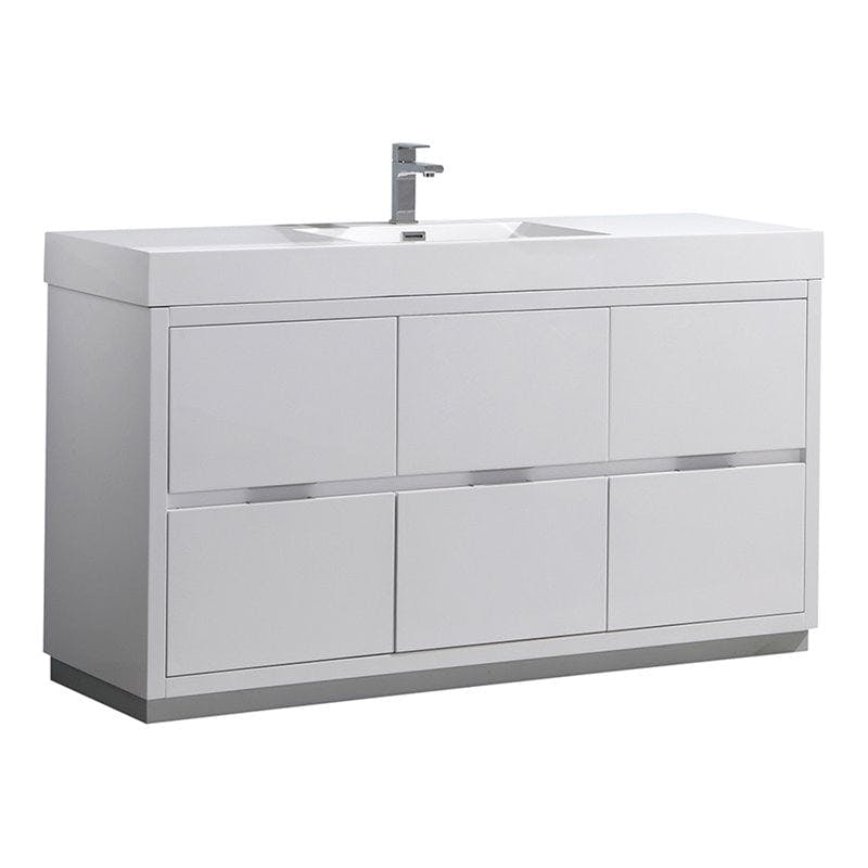 Glossy White 60" Modern Freestanding Vanity with Man-Made Stone Top