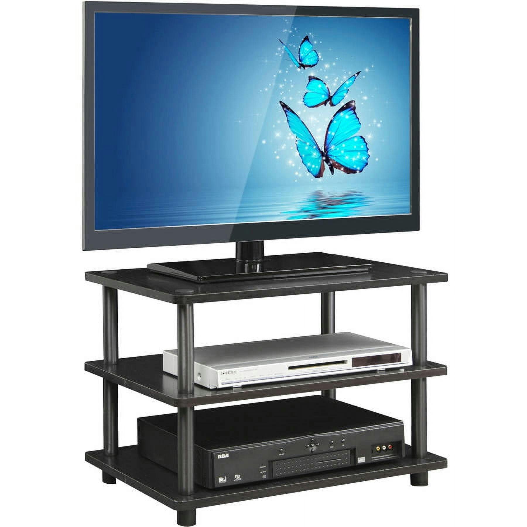 Easy Assembly 3-Tier Corner TV Stand in Black Wood