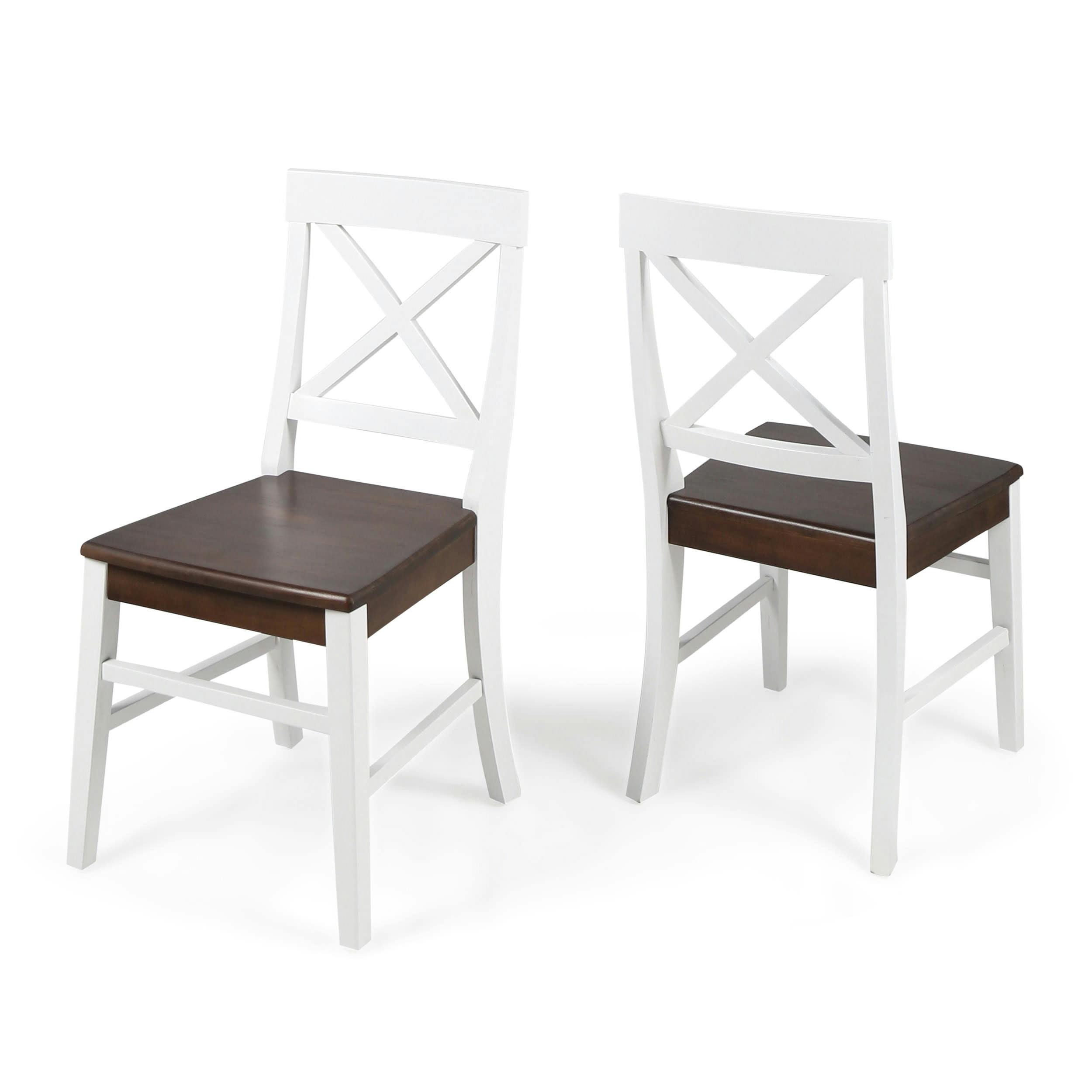 Rustic Acacia Wood Dining Chairs in White and Walnut, Set of 2