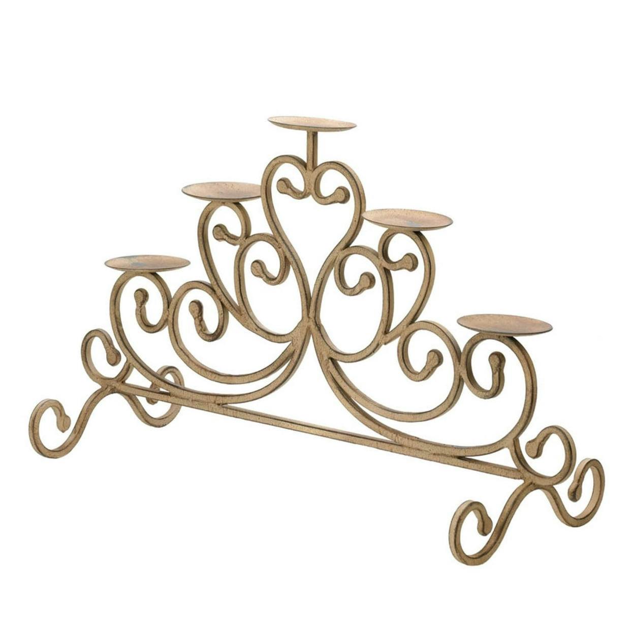 Antiqued Iron Scrollwork 5-Candle Candelabra, 25" Vintage Style