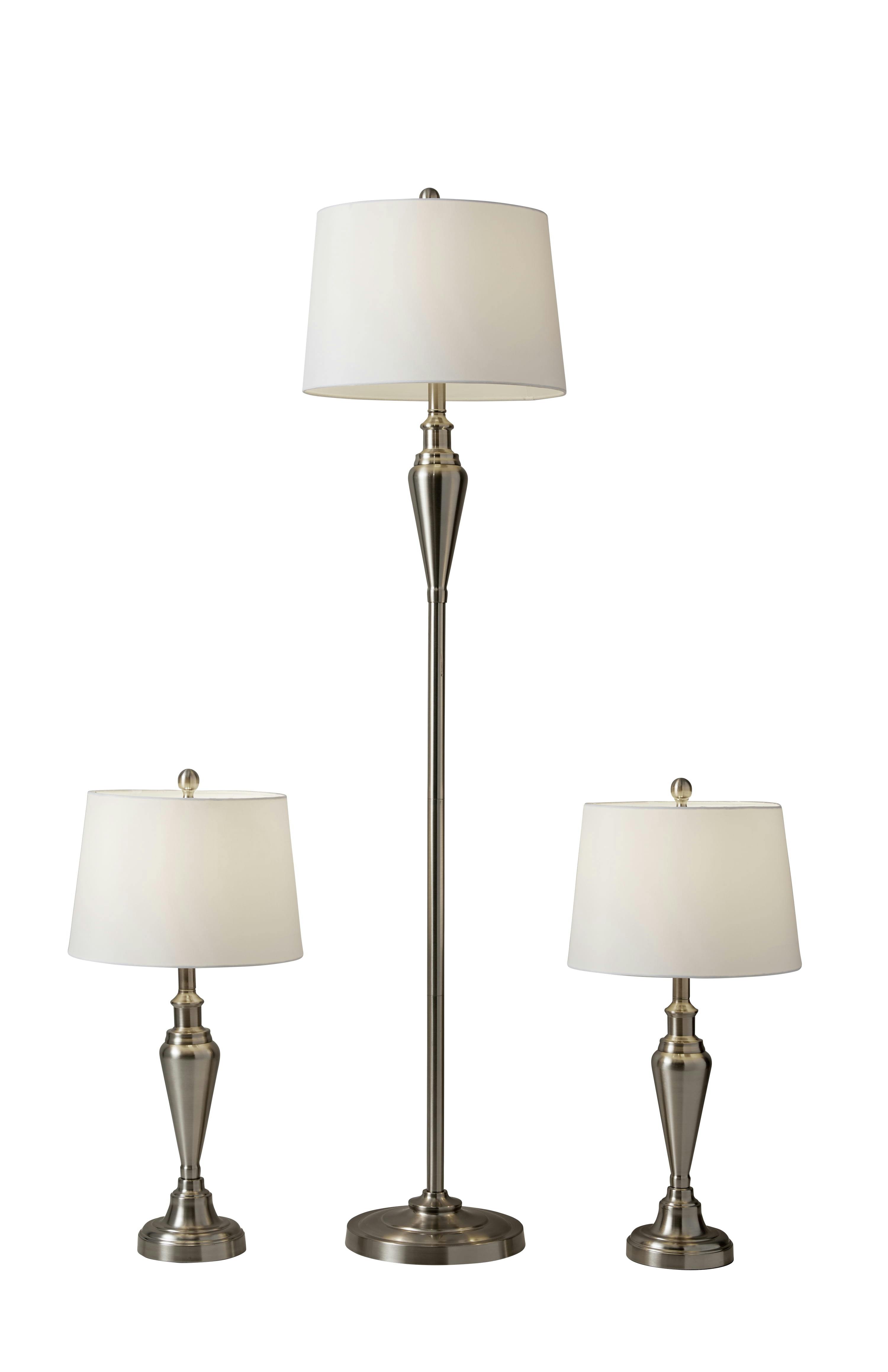 Elegant Antique Brass 3-Piece Lamp Set with Textured White Linen Shades