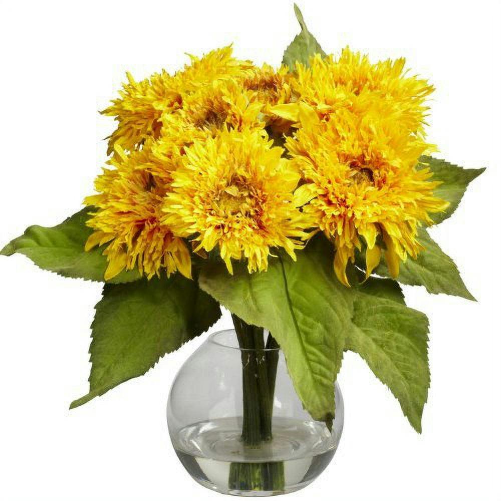 Sunny Golden Sunflower Bouquet in Glass Vase - 13" Yellow