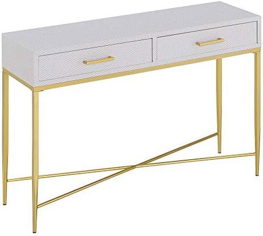Ashley Modern White Scallop & Gold Metal Console Table with Storage