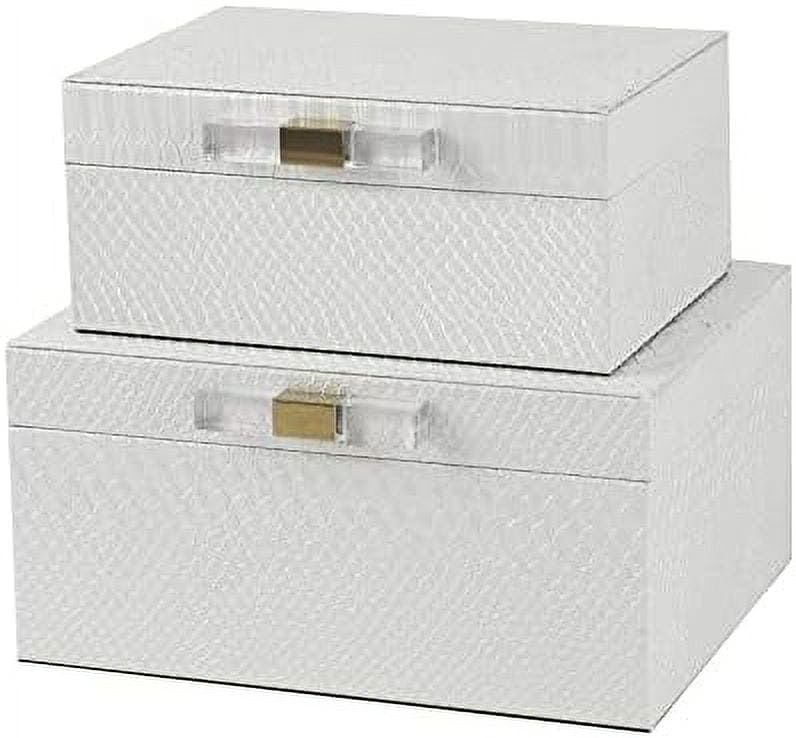 Glamorous White Faux Snakeskin Decorative Lidded Box Set