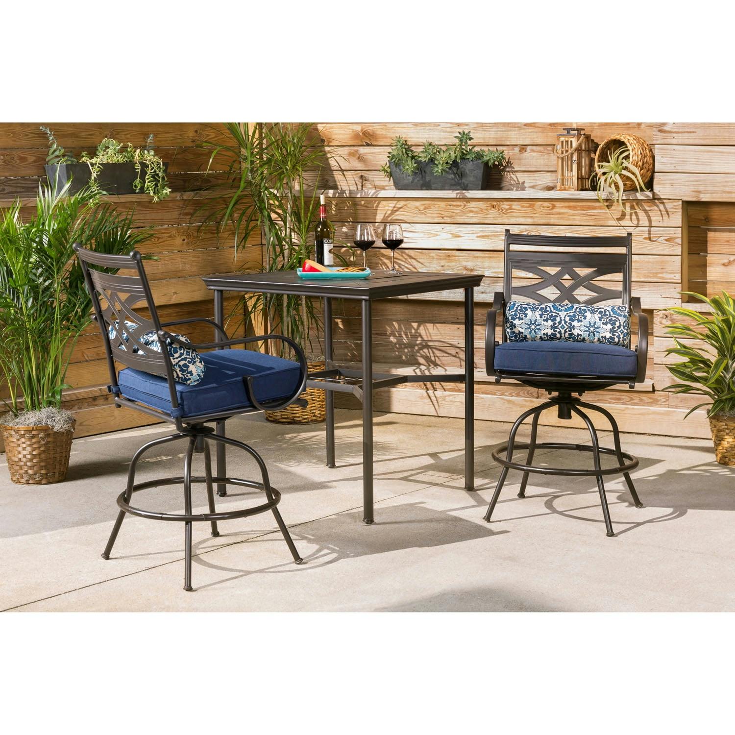 Elegant Navy Blue 3-Piece High-Dining Patio Set with Swivel Chairs