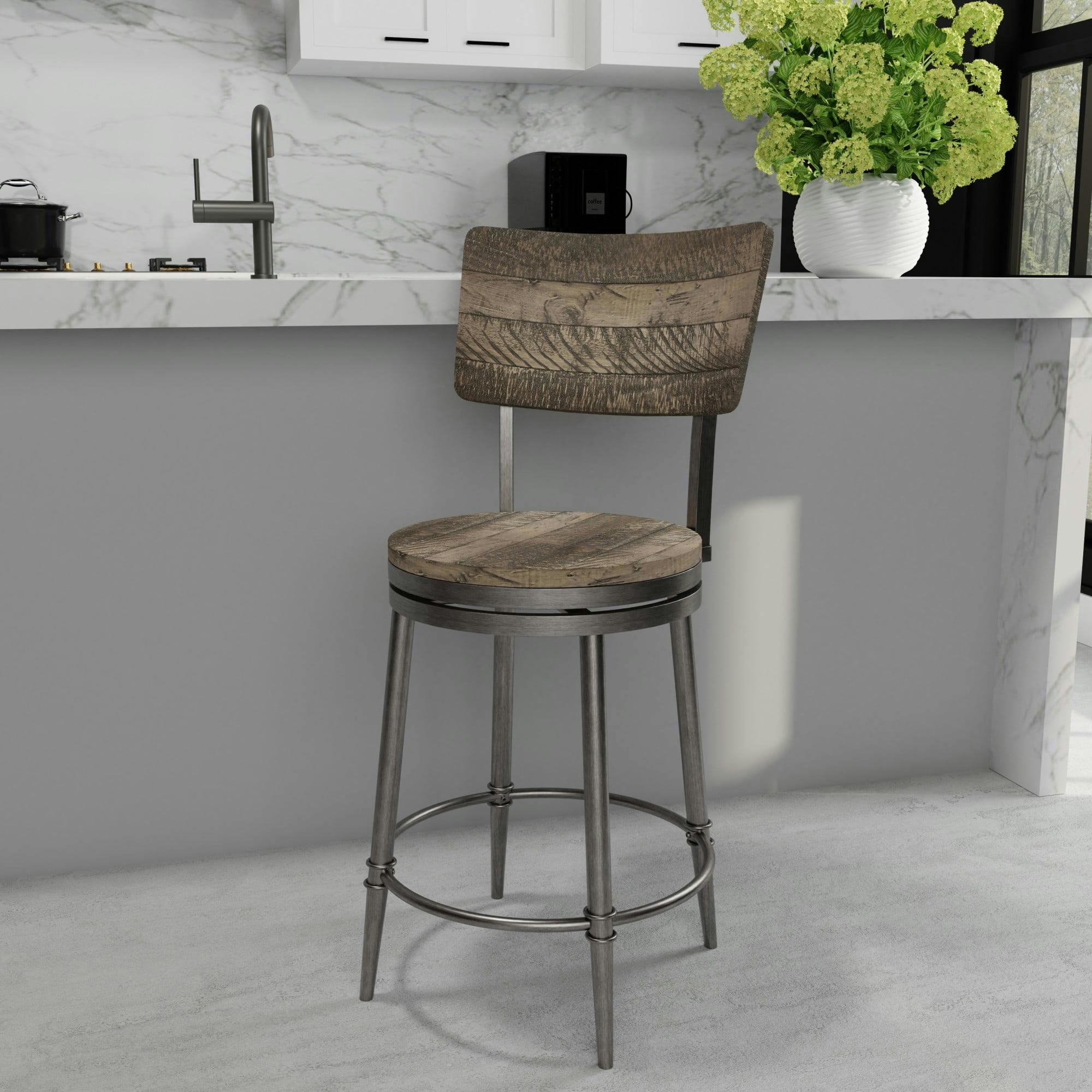 Rustic Farmhouse 26" Swivel Counter Stool in Weathered Gray and Pewter