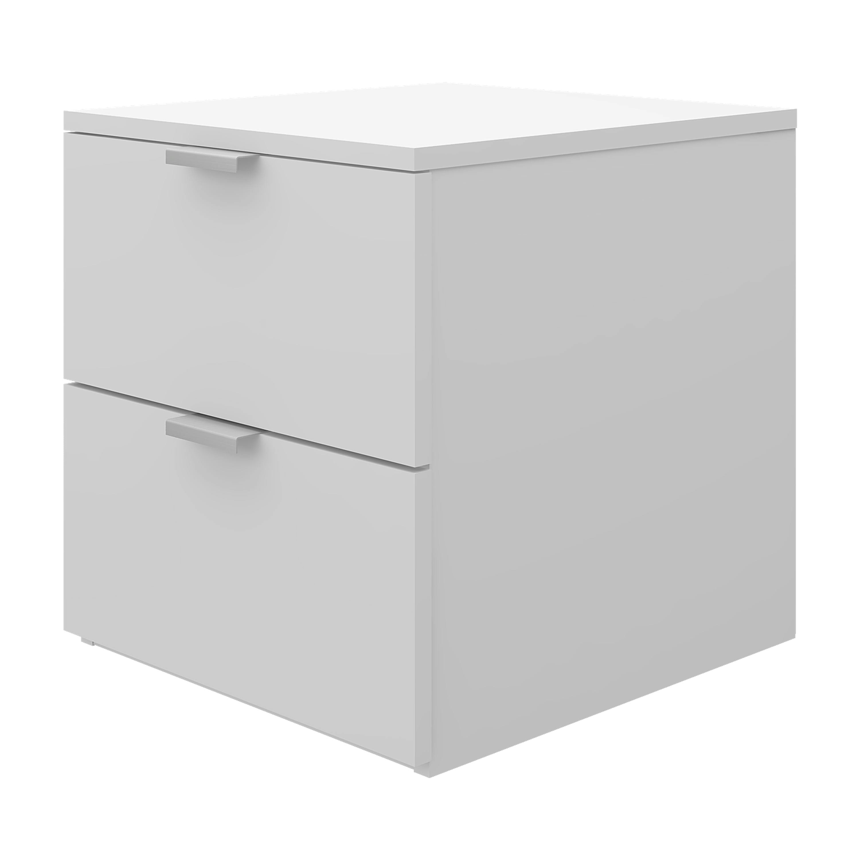Matte White Modern 2-Drawer Nightstand with Silver Pulls