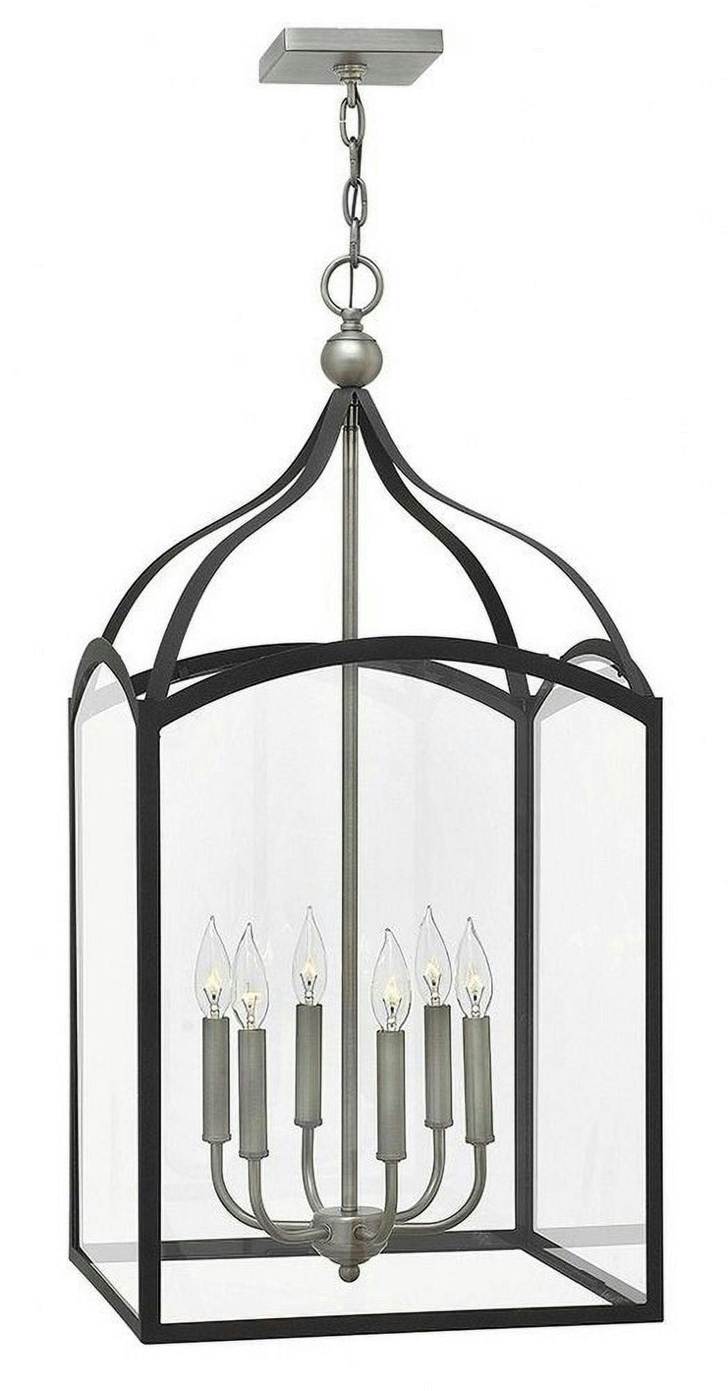 Elegant Aged Zinc 6-Light Foyer Pendant with Clear Glass