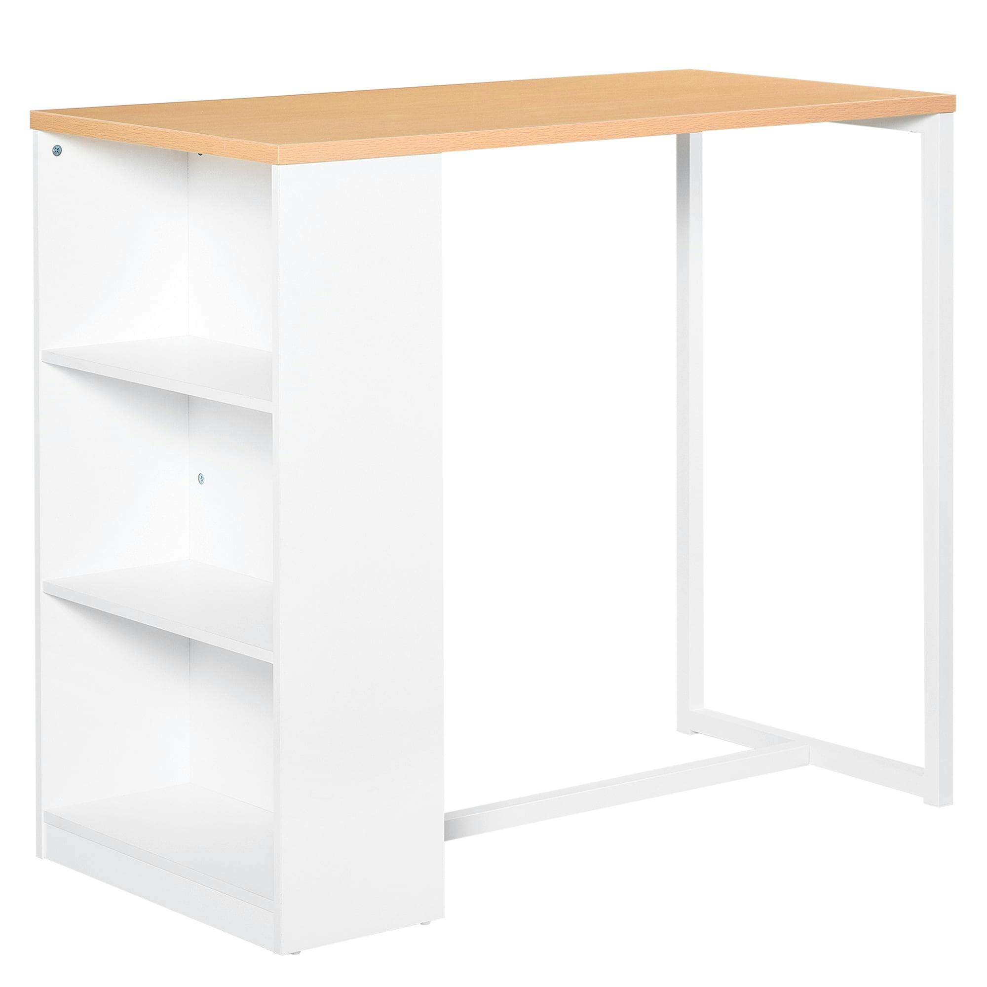 Modern 50'' White and Wood Counter Height Bar Table with Storage