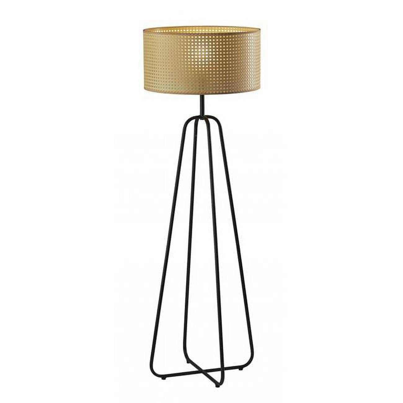 Bohemian Bronze Base Floor Lamp with Open Cane Shade, 58"