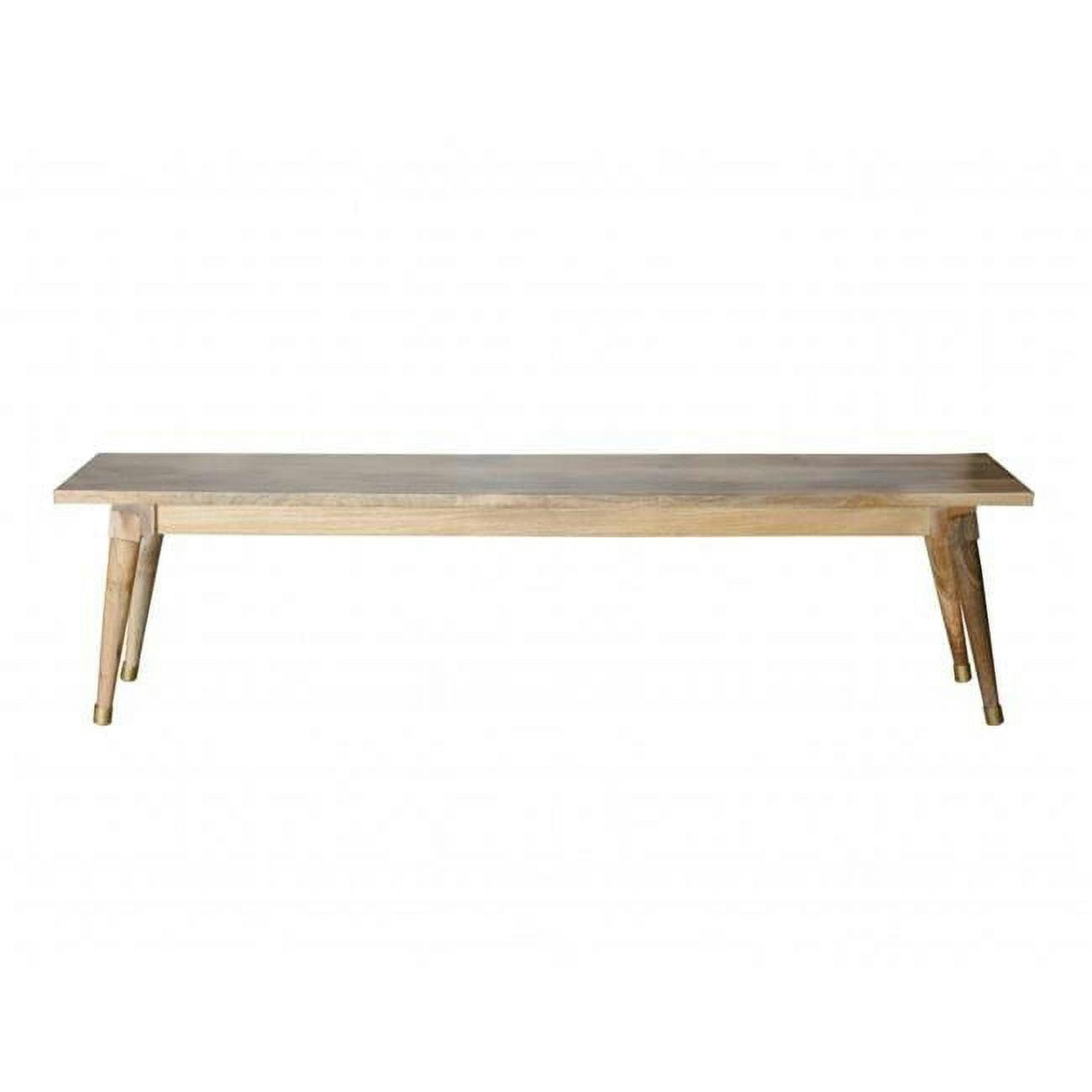 Natural Honey Solid Wood Large Dining Bench with Brass Fixtures