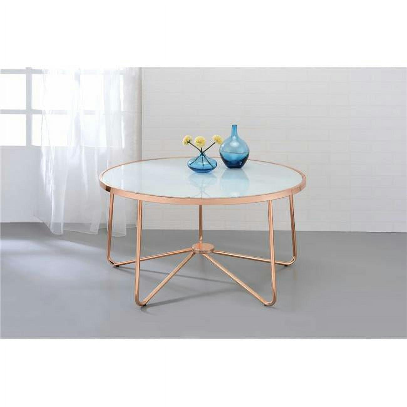 22" Round Frosted Glass & Rose Gold Metal End Table