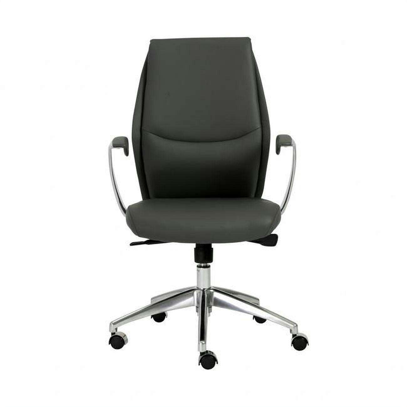 ErgoFlex Adjustable Gray Leather Office Chair with Polished Aluminum Base